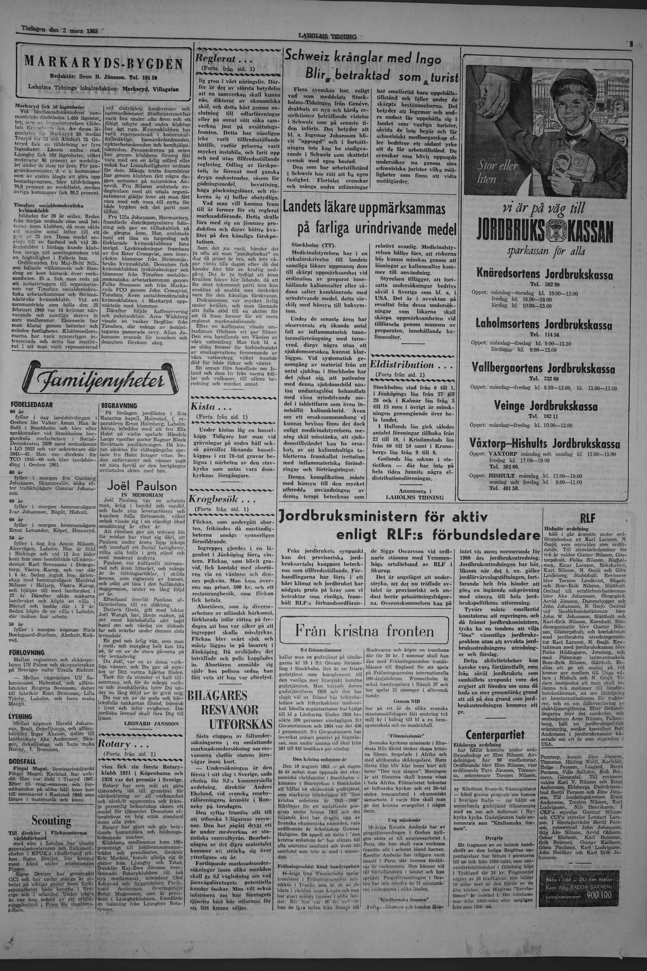Laholms Tidning Tisdag 2 mars 1965, sida 3