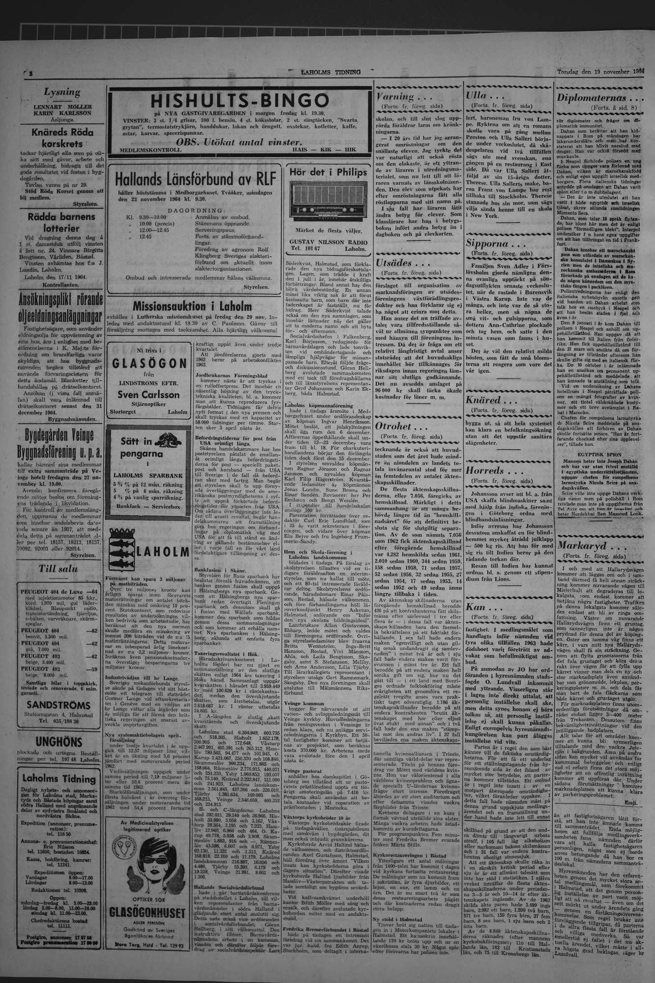 Laholms Tidning Torsdag 19 november 1964, sida 2