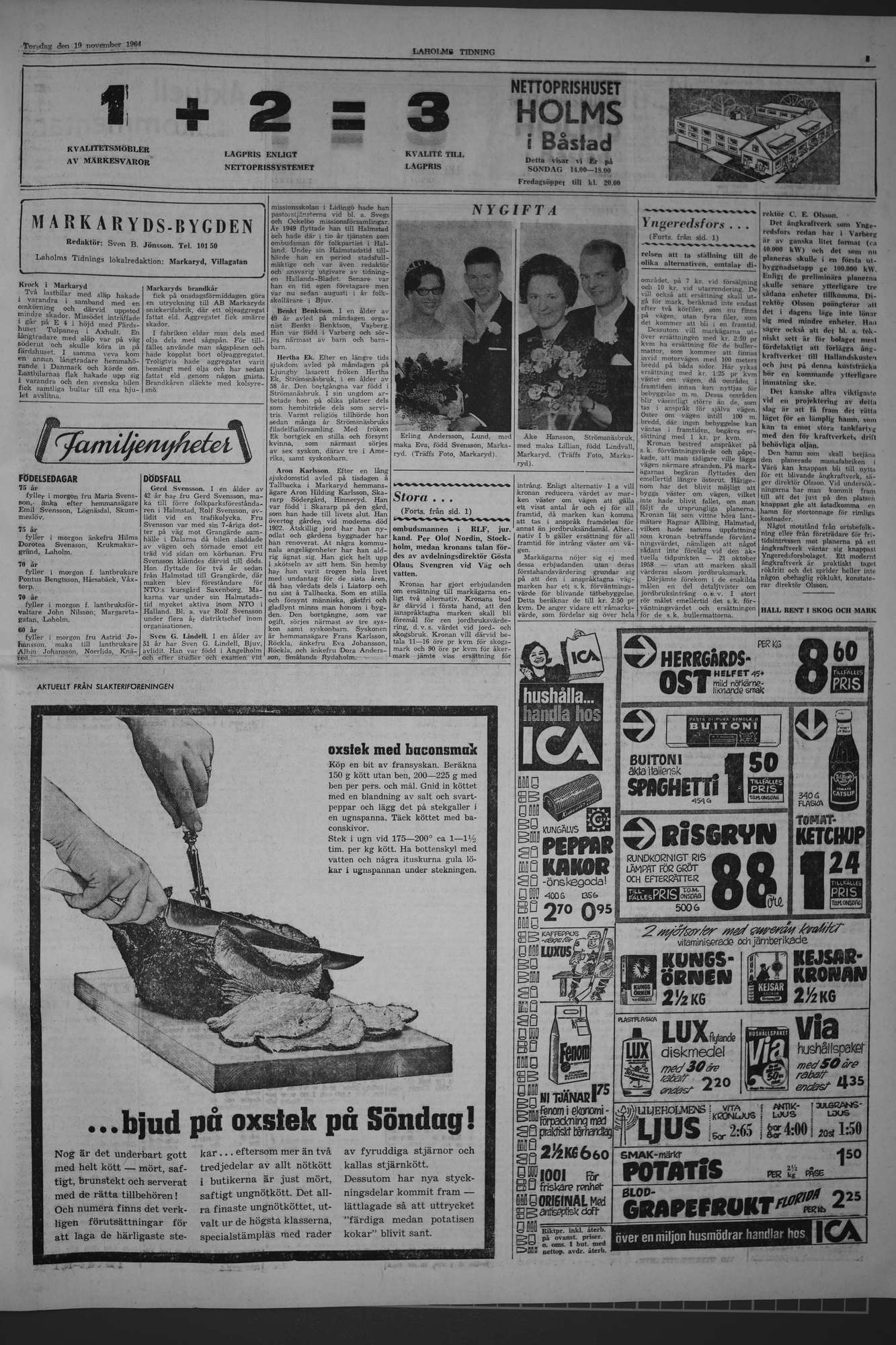 Laholms Tidning Torsdag 19 november 1964, sida 3