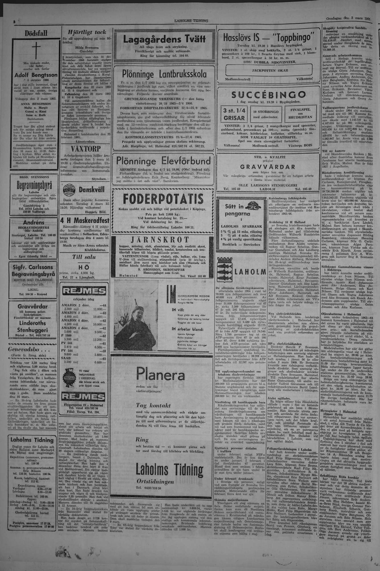 Laholms Tidning Onsdag 3 mars 1965, sida 2