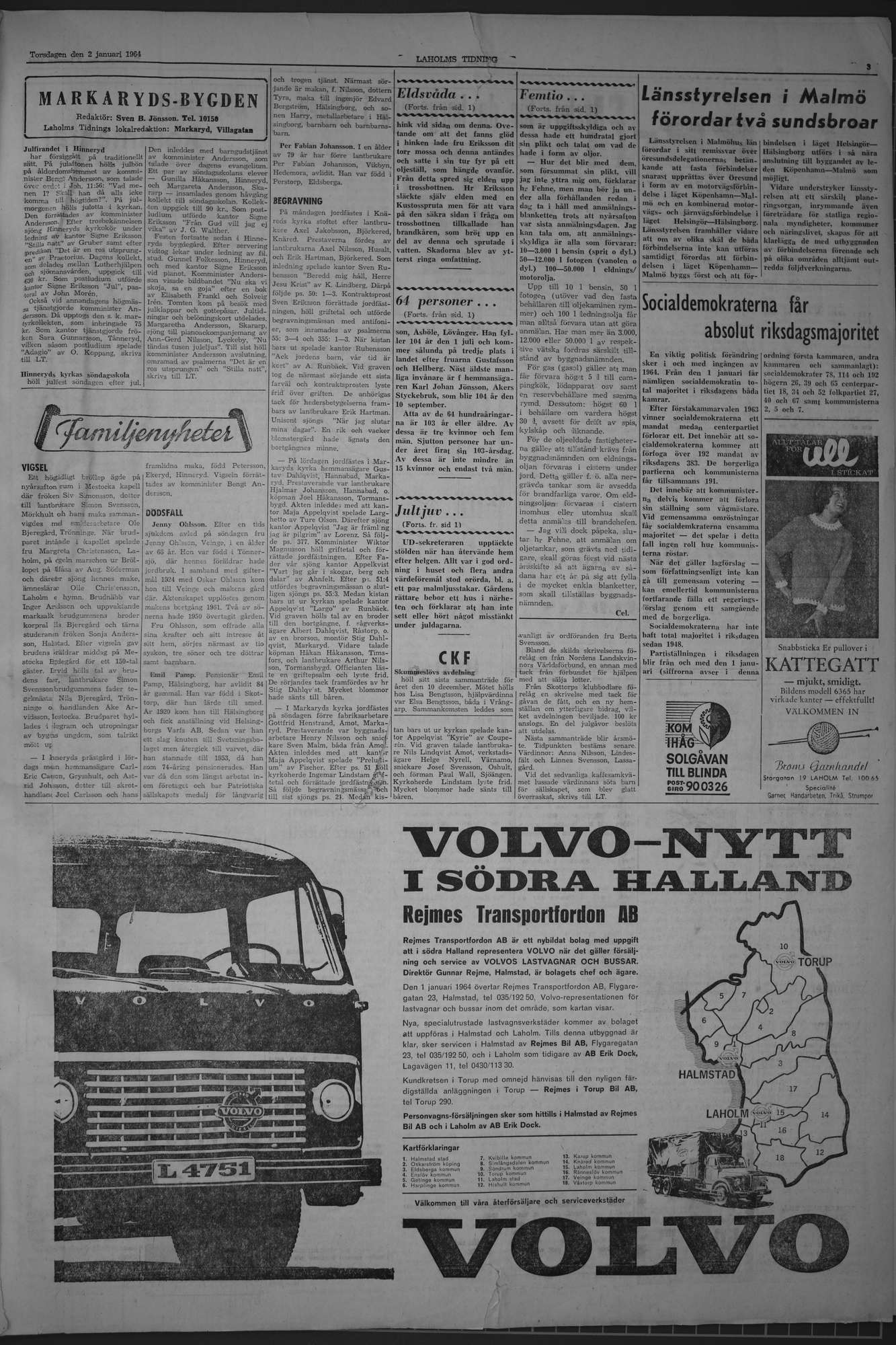 Laholms Tidning Torsdag 2 januari 1964, sida 3