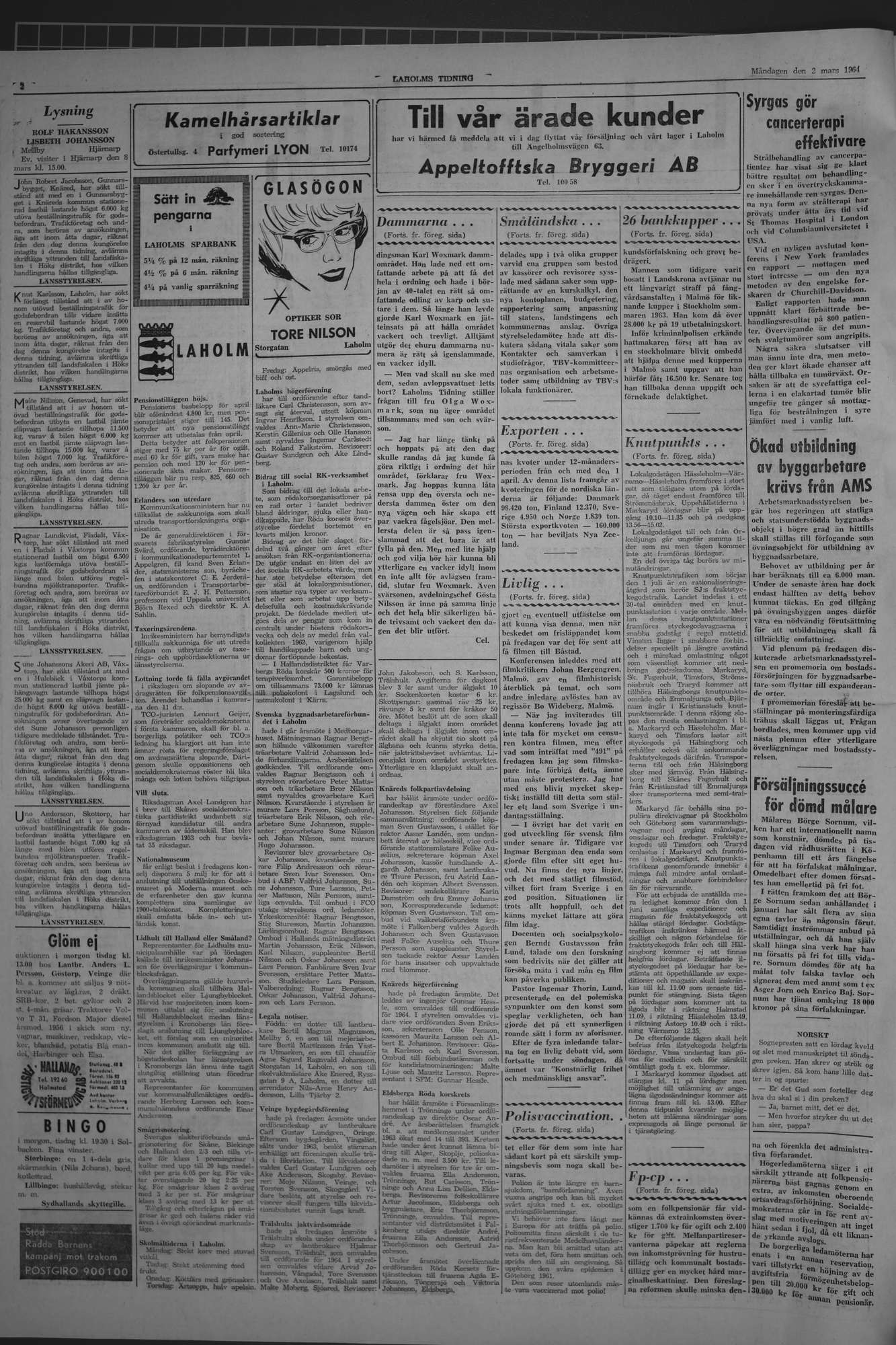 Laholms Tidning Måndag 2 mars 1964, sida 2