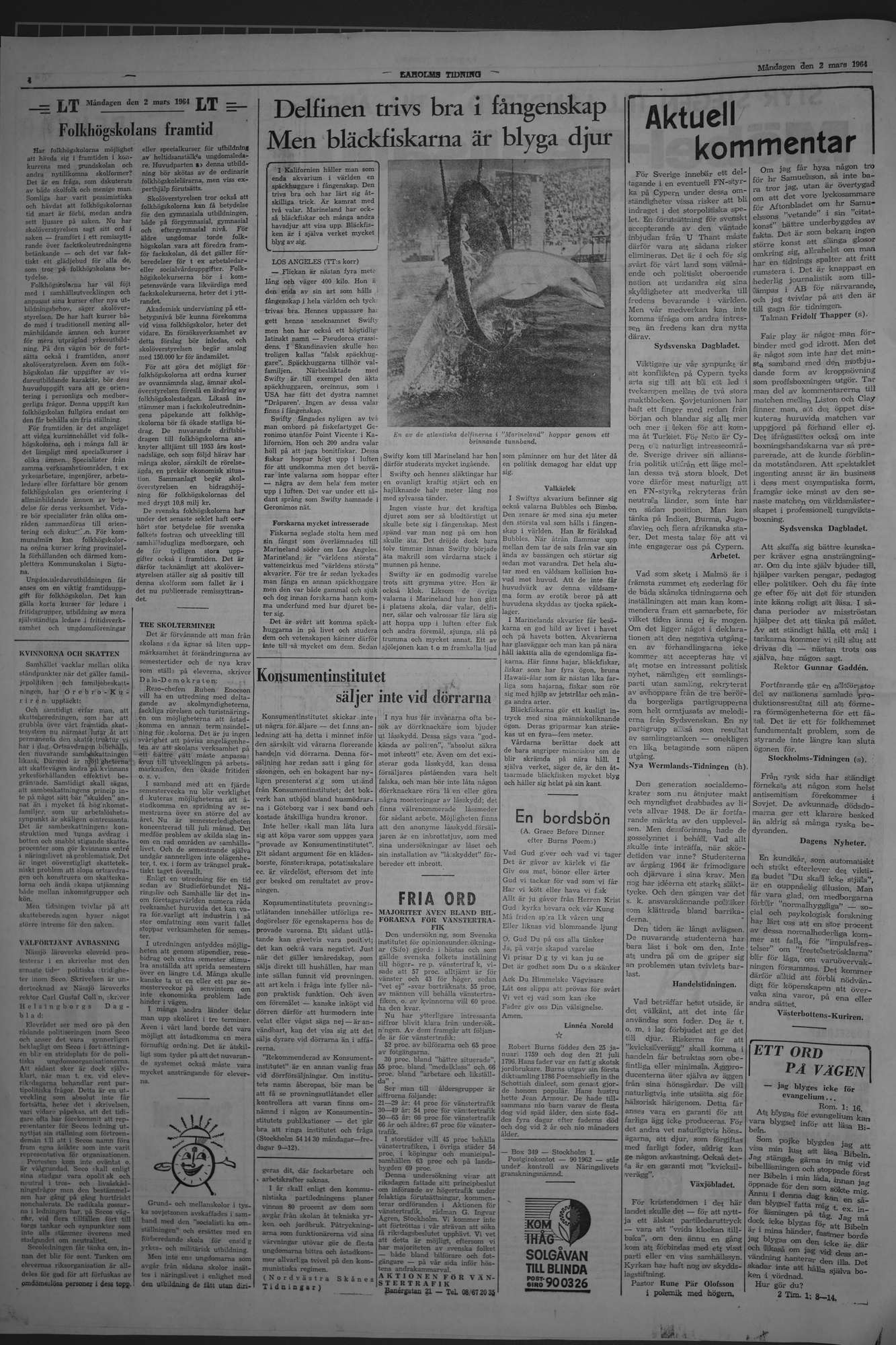 Laholms Tidning Måndag 2 mars 1964, sida 4