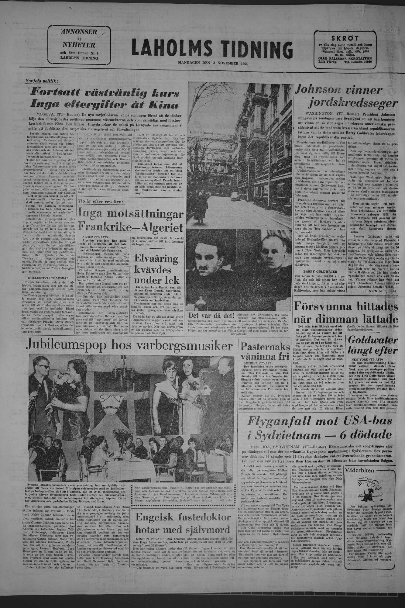 Laholms Tidning Måndag 2 november 1964, sida 8