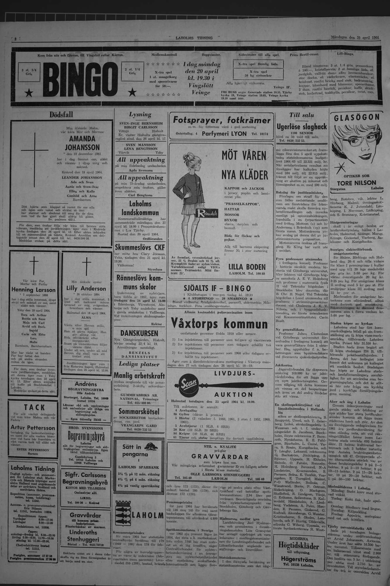 Laholms Tidning Måndag 20 april 1964, sida 2