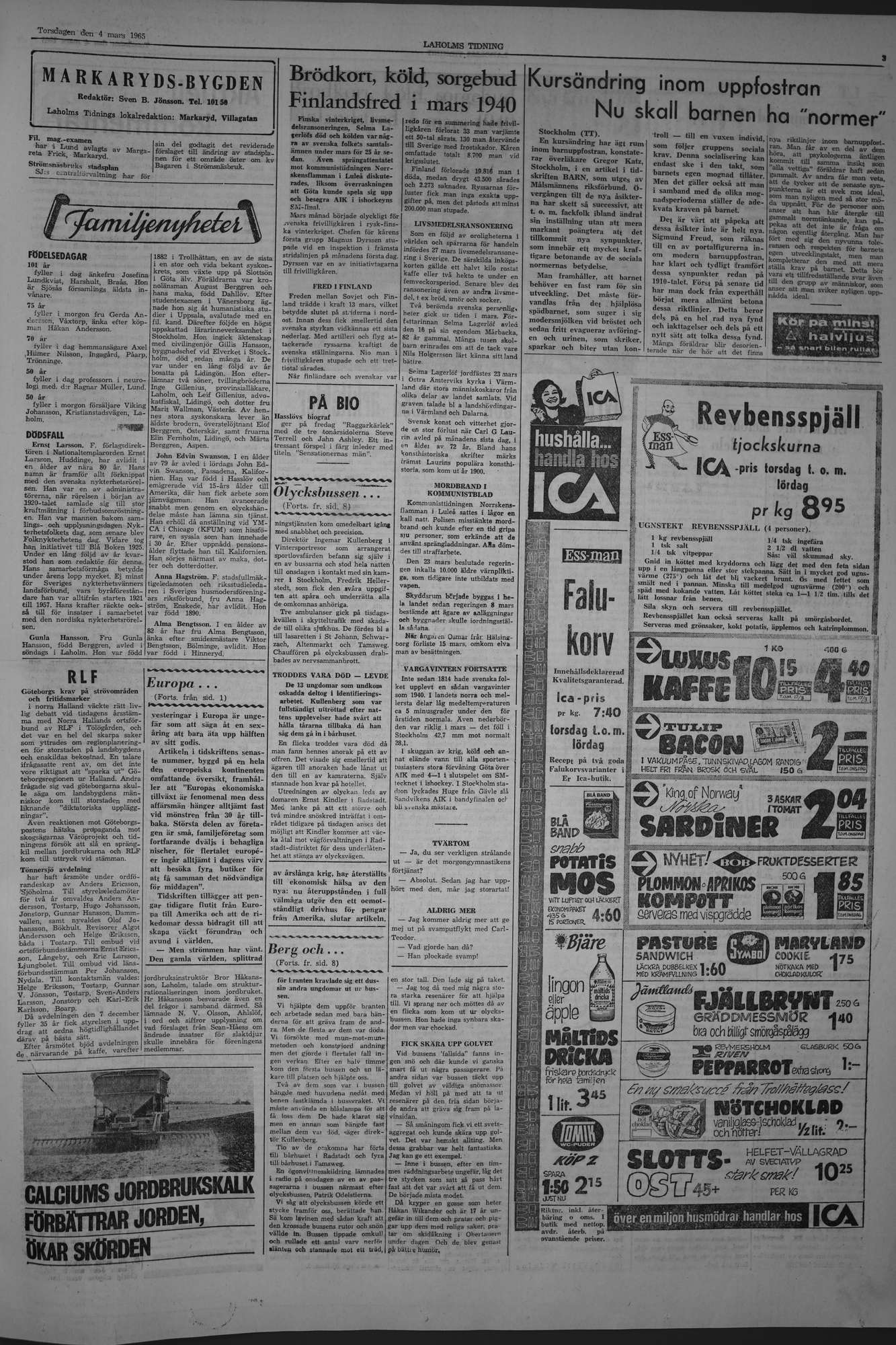 Laholms Tidning Torsdag 4 mars 1965, sida 3
