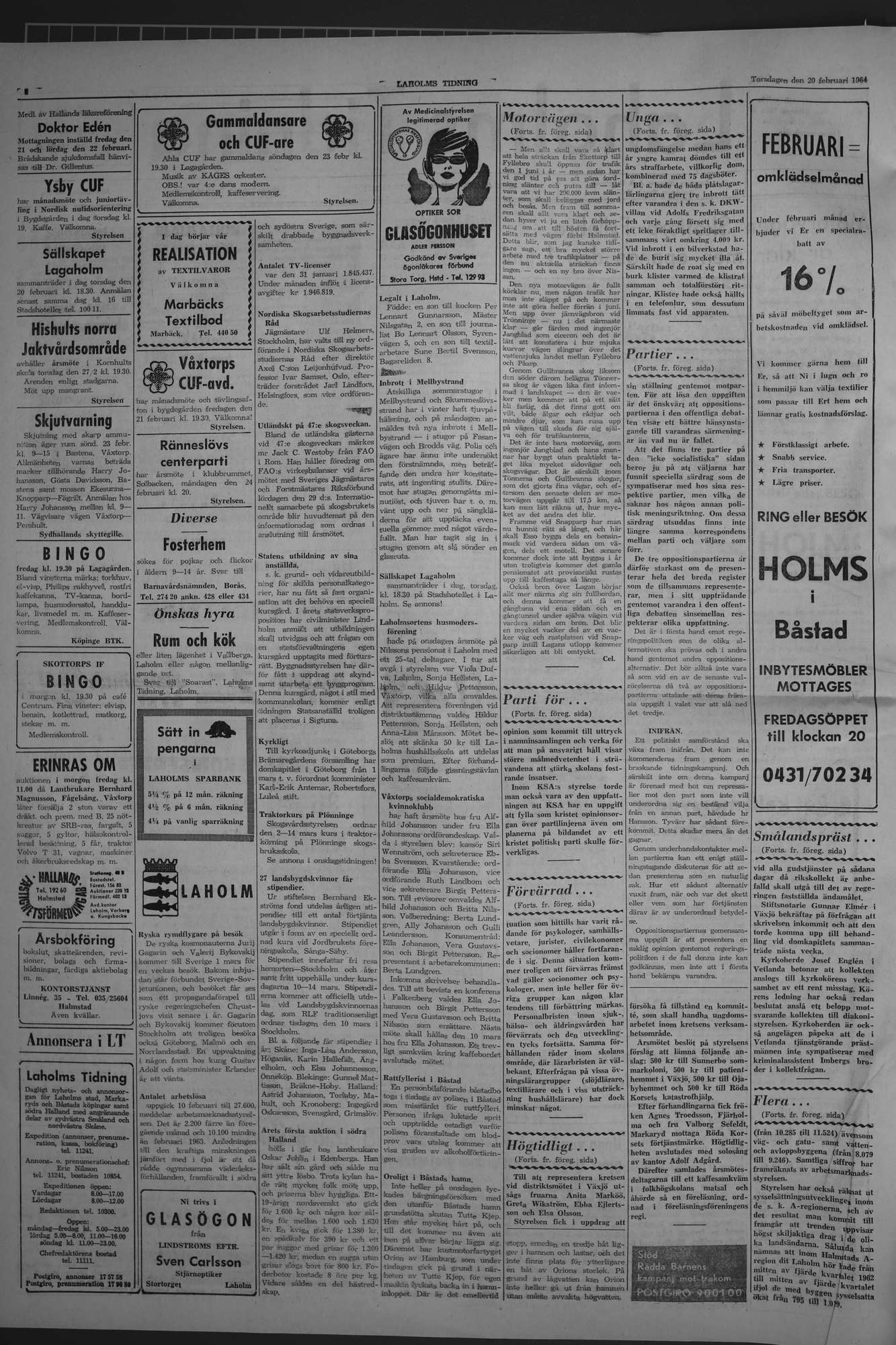 Laholms Tidning Torsdag 20 februari 1964, sida 3
