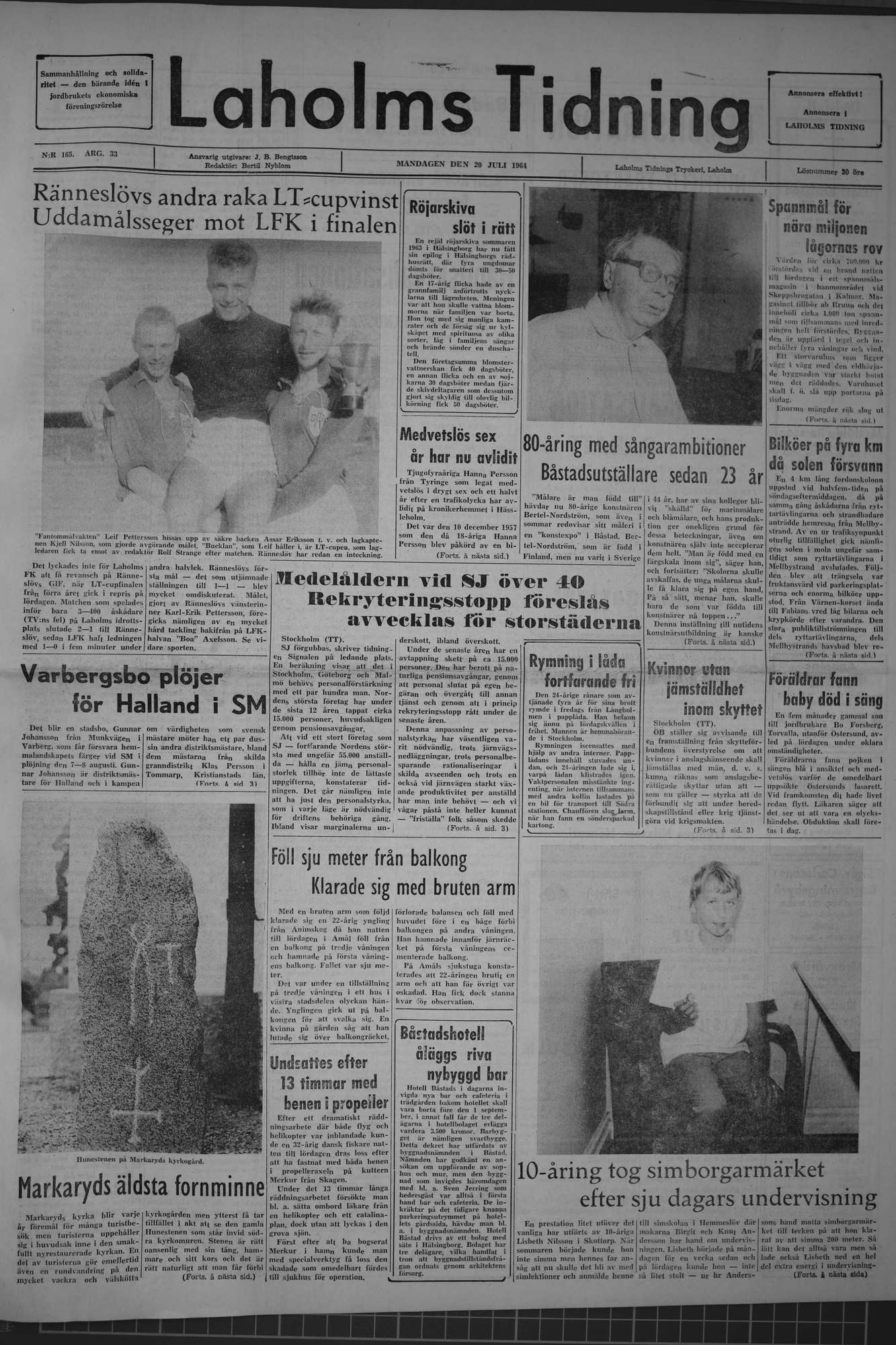 Laholms Tidning Måndag 20 juli 1964, sida 1