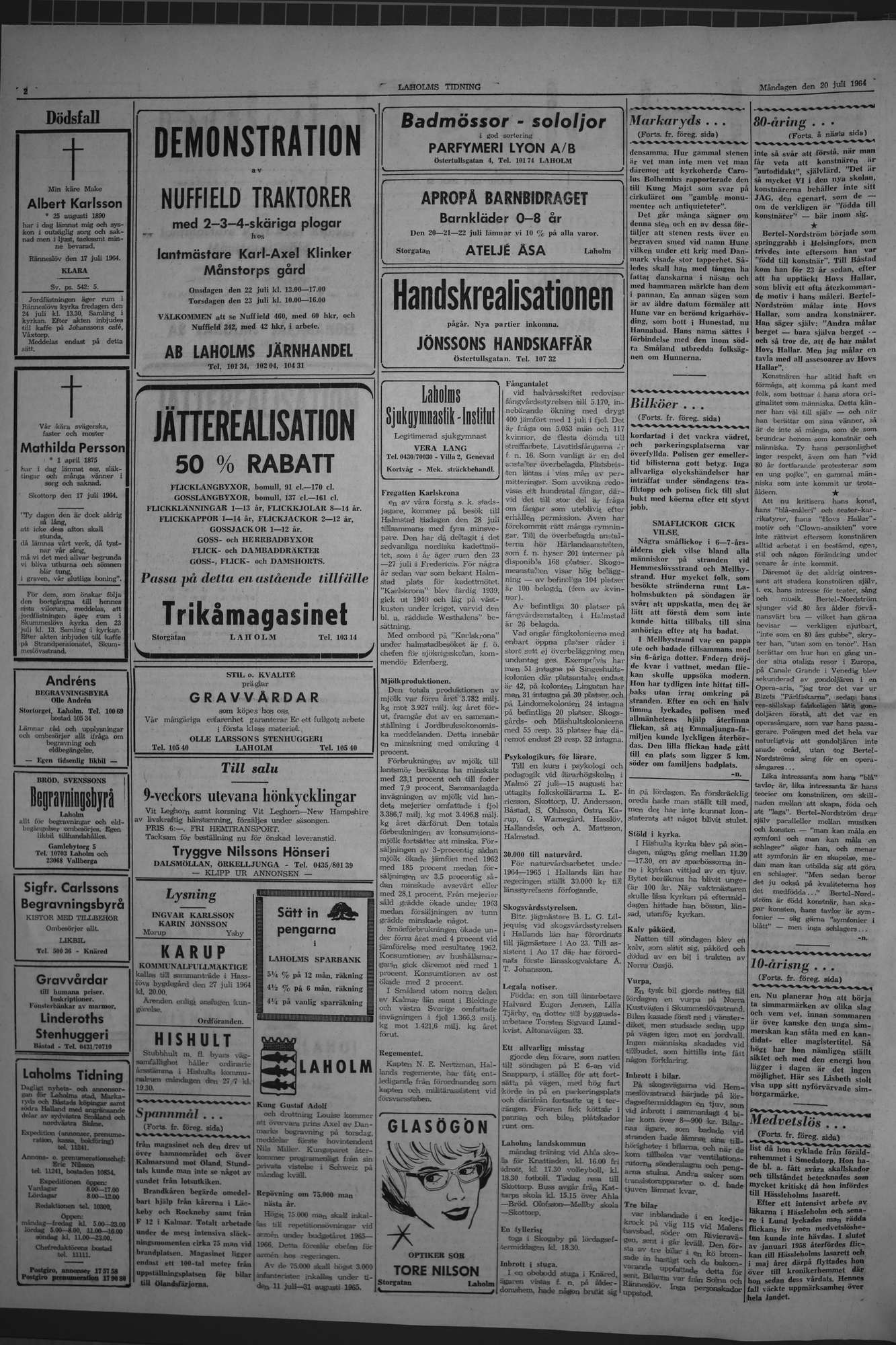 Laholms Tidning Måndag 20 juli 1964, sida 2