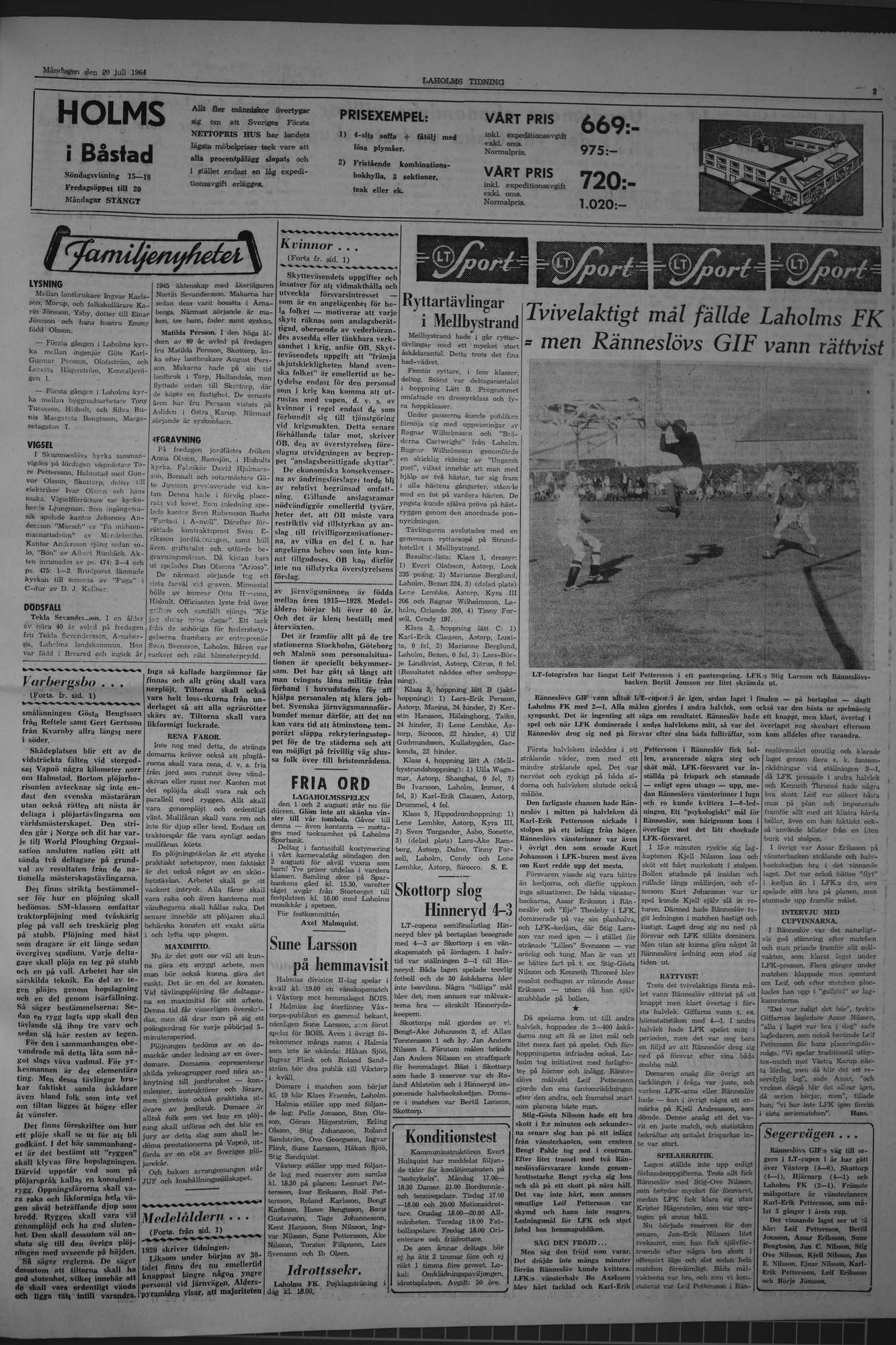 Laholms Tidning Måndag 20 juli 1964, sida 3