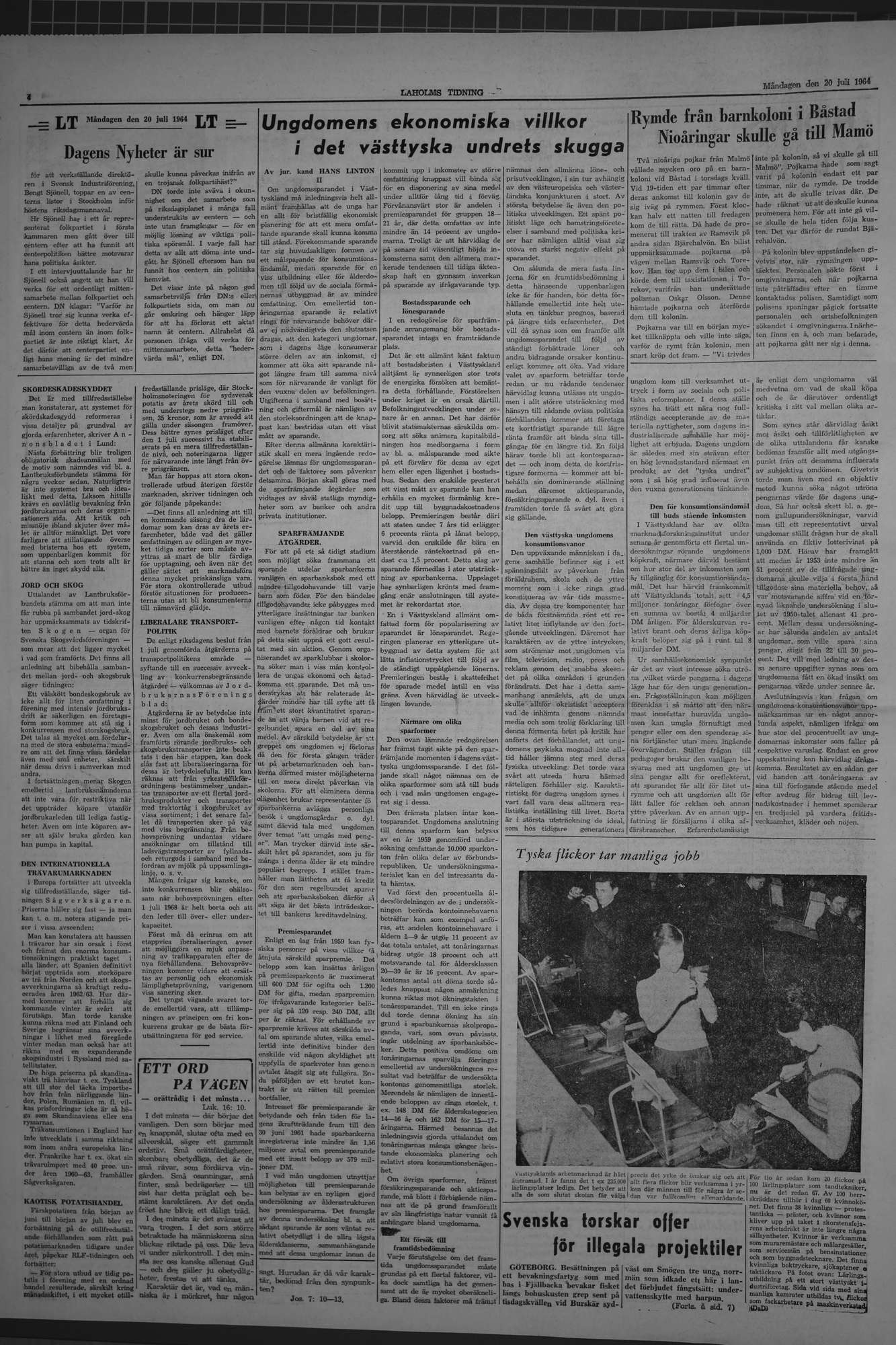 Laholms Tidning Måndag 20 juli 1964, sida 4