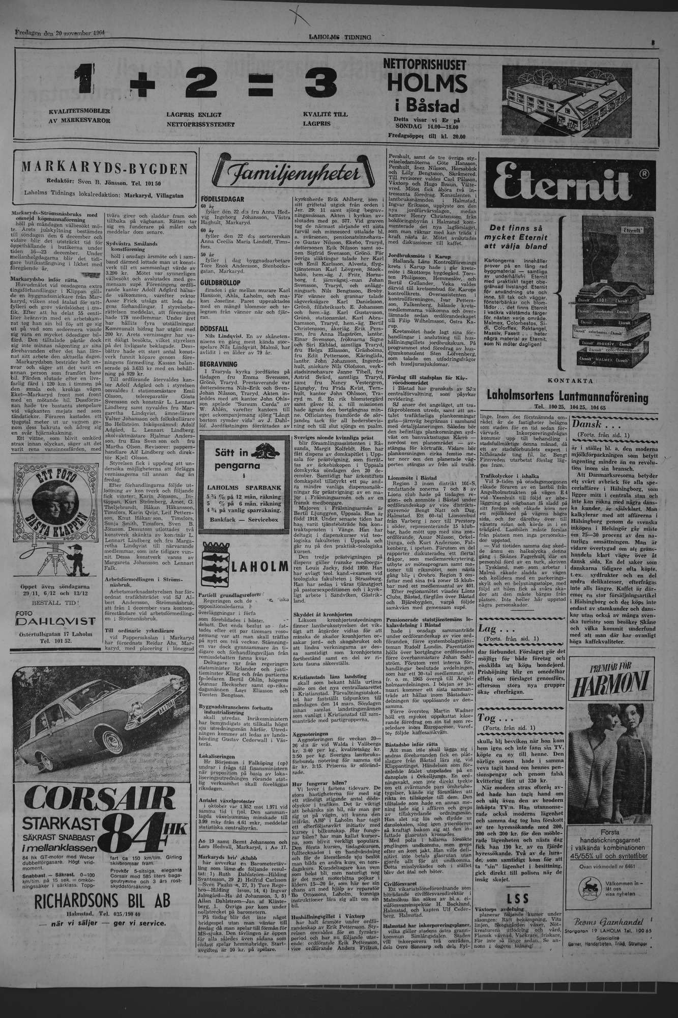 Laholms Tidning Fredag 20 november 1964, sida 3