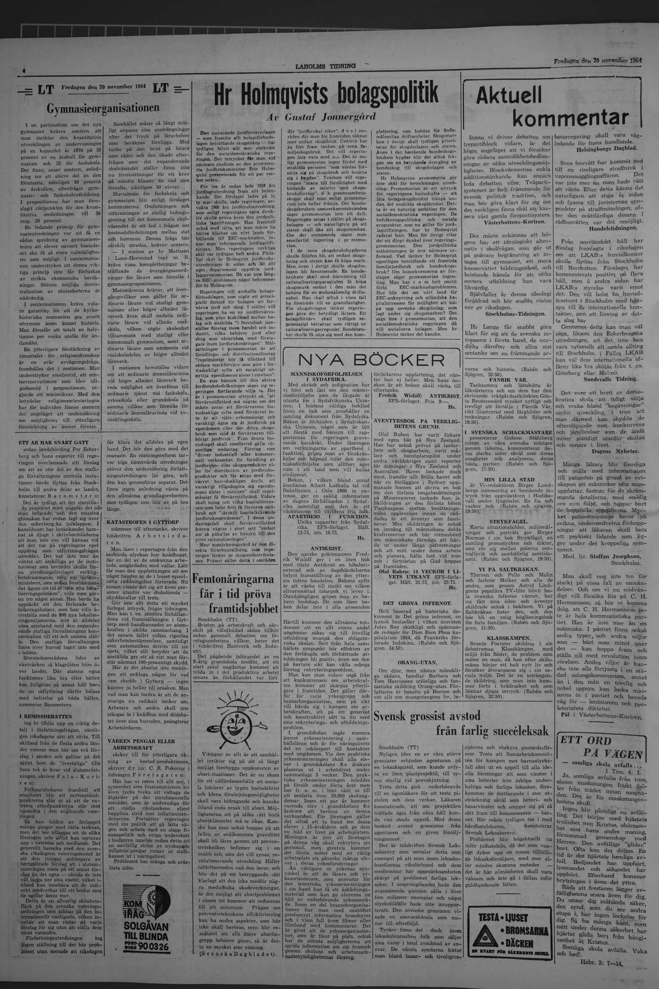 Laholms Tidning Fredag 20 november 1964, sida 4