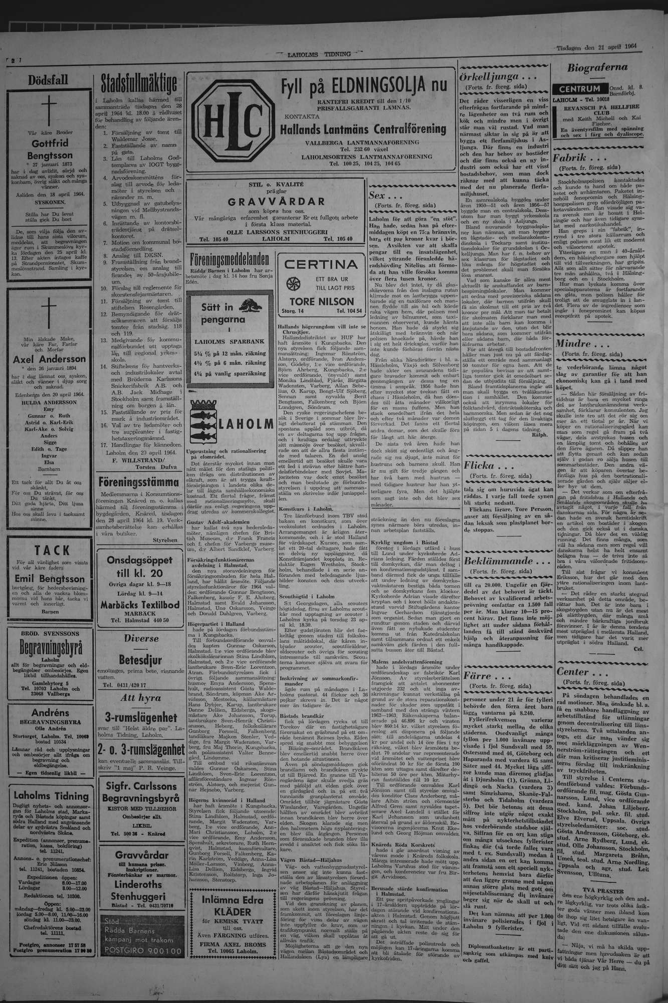 Laholms Tidning Tisdag 21 april 1964, sida 2