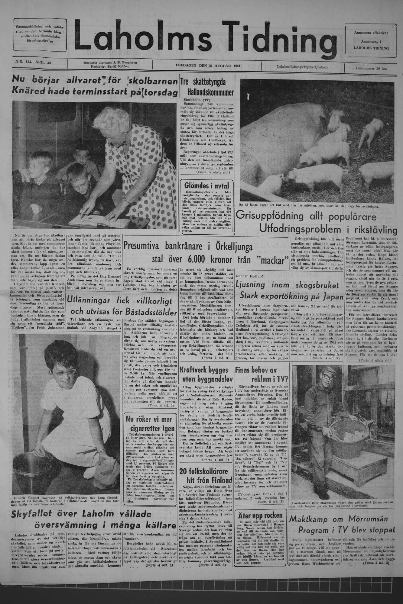 Laholms Tidning Fredag 21 augusti 1964, sida 1