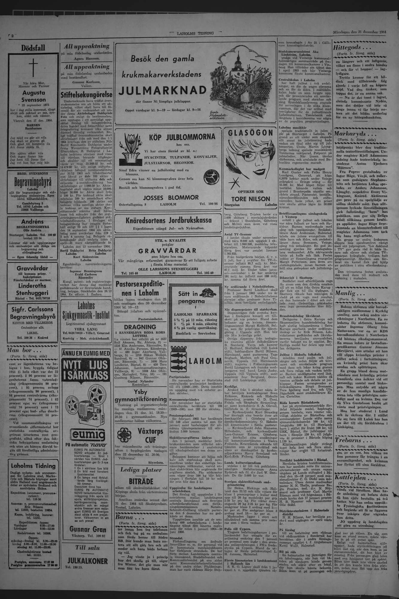 Laholms Tidning Måndag 21 december 1964, sida 2