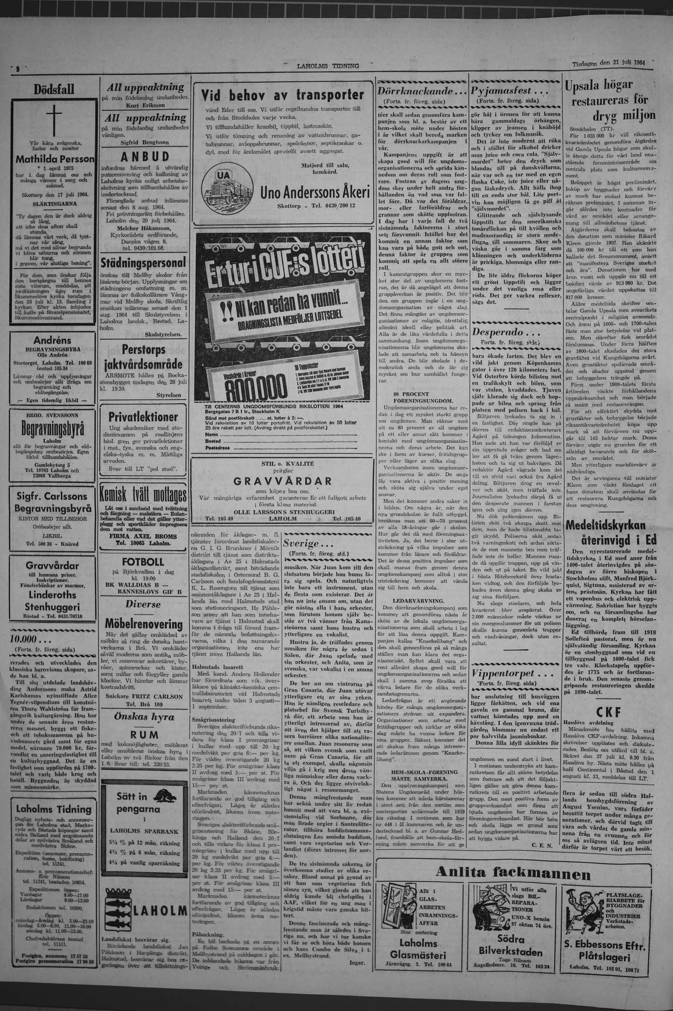 Laholms Tidning Tisdag 21 juli 1964, sida 2