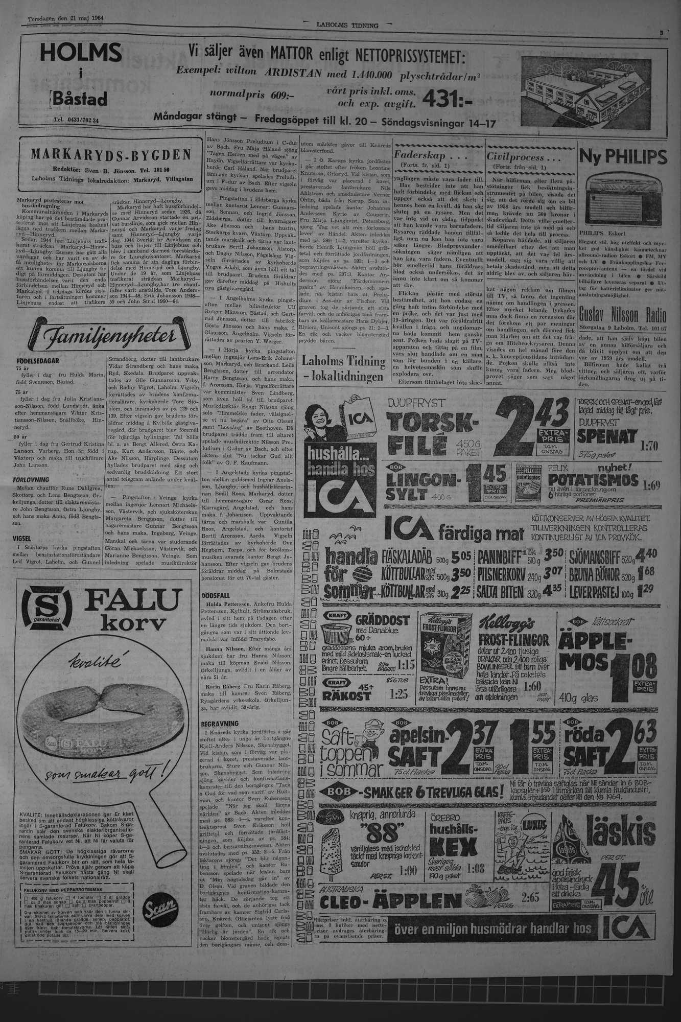 Laholms Tidning Torsdag 21 maj 1964, sida 3
