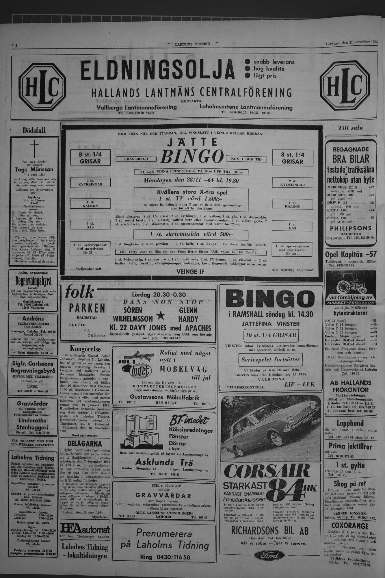 Laholms Tidning Lördag 21 november 1964, sida 2