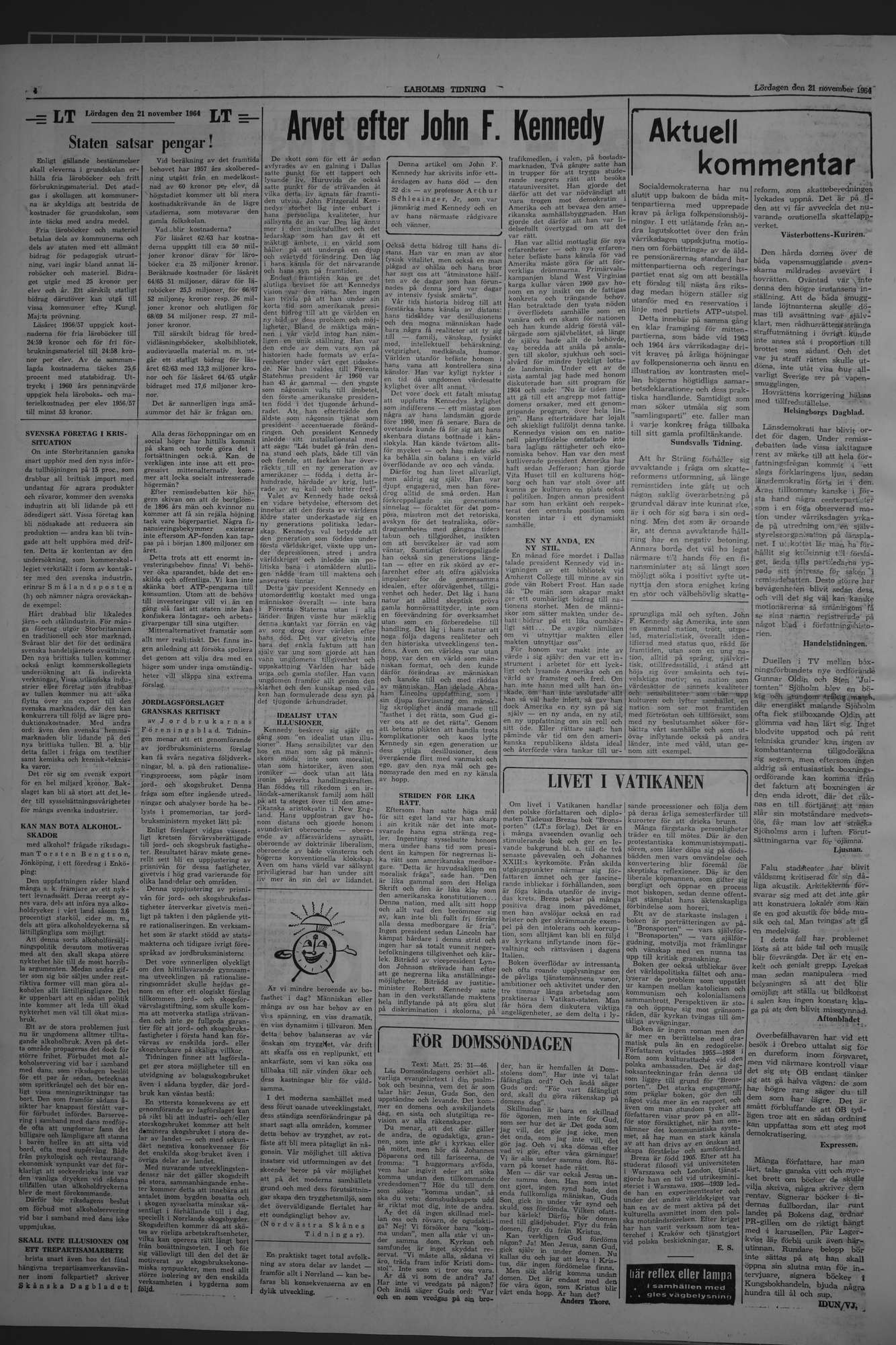 Laholms Tidning Lördag 21 november 1964, sida 4