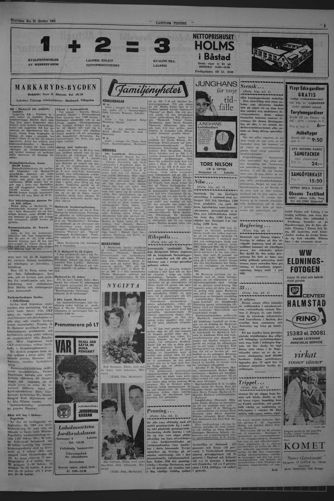 Laholms Tidning Onsdag 21 oktober 1964, sida 3