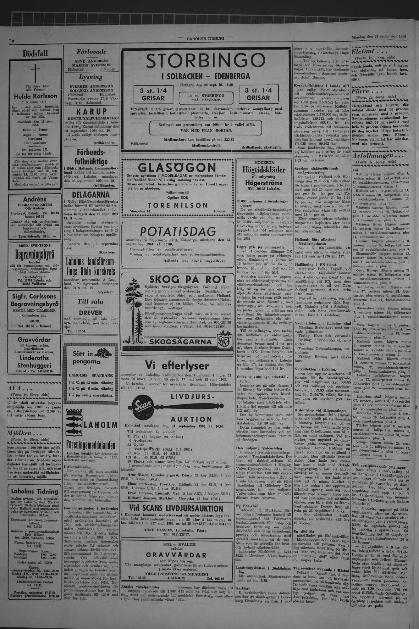 Laholms Tidning Måndag 21 september 1964, sida 2