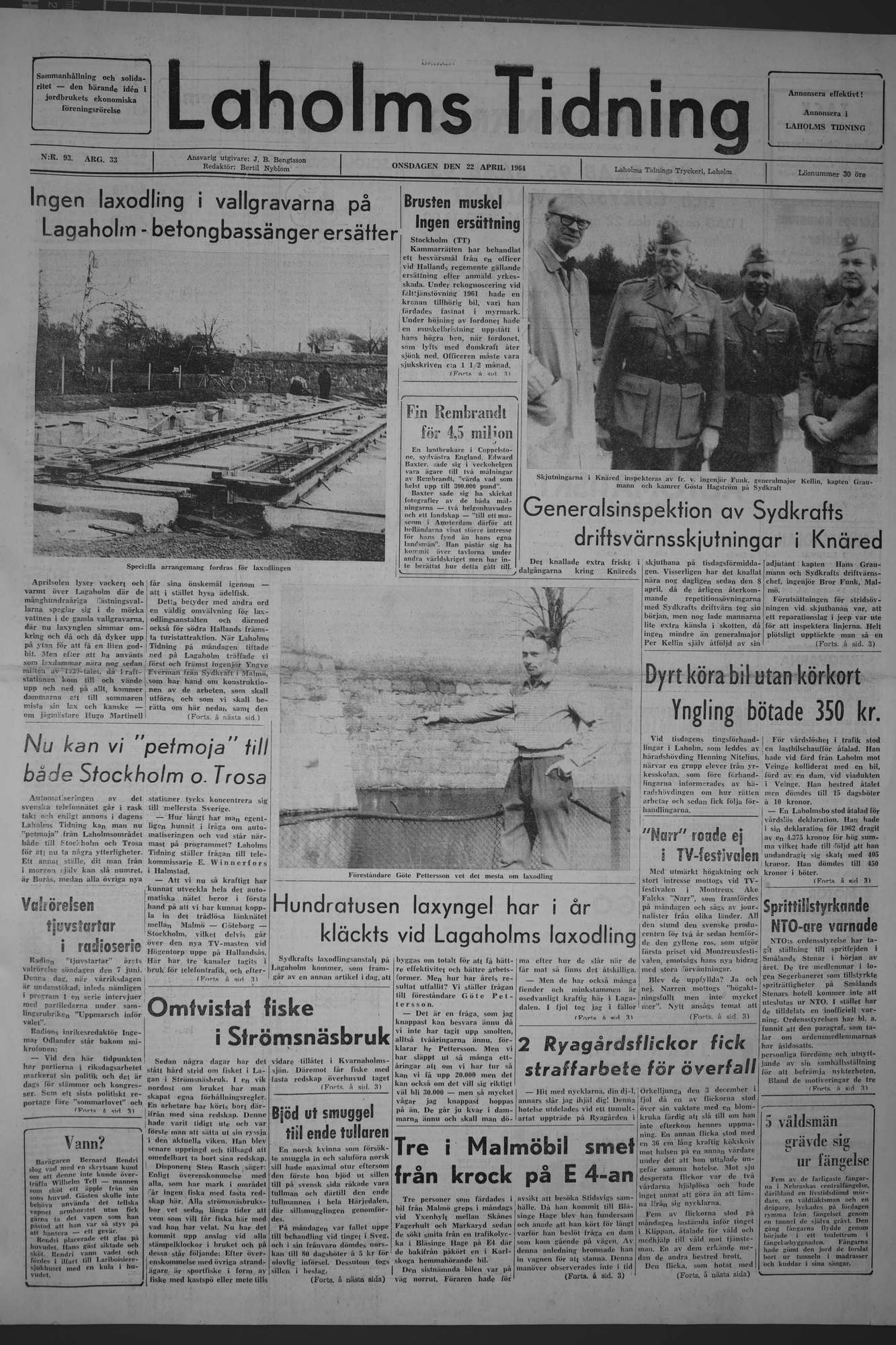 Laholms Tidning Onsdag 22 april 1964, sida 1