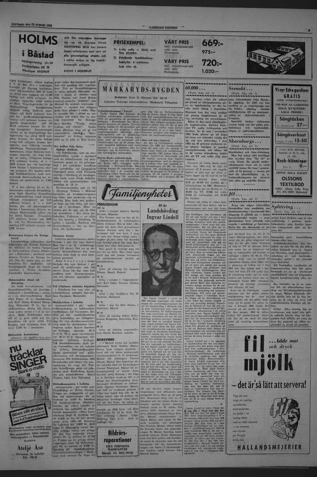 Laholms Tidning Lördag 22 augusti 1964, sida 3