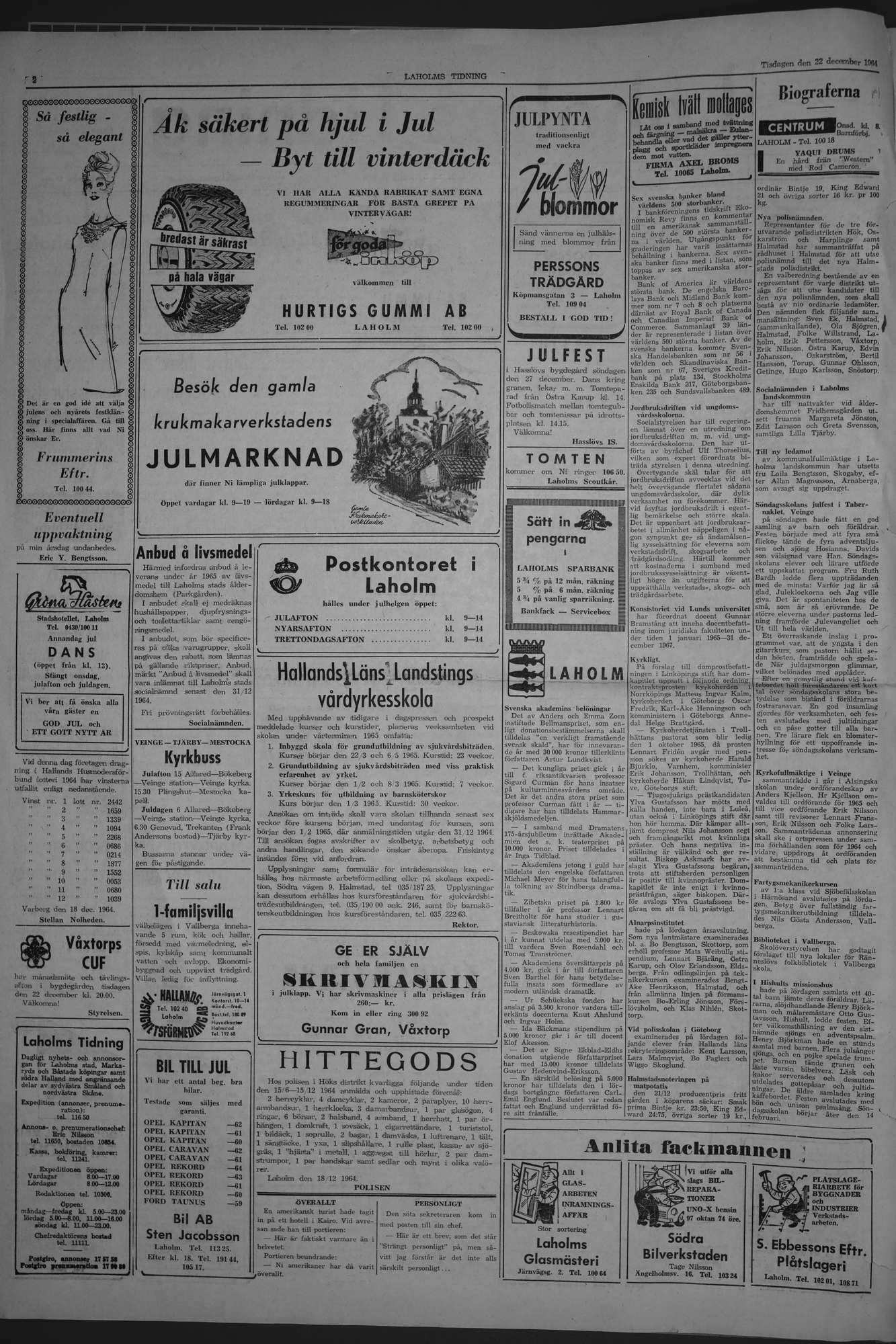 Laholms Tidning Tisdag 22 december 1964, sida 2