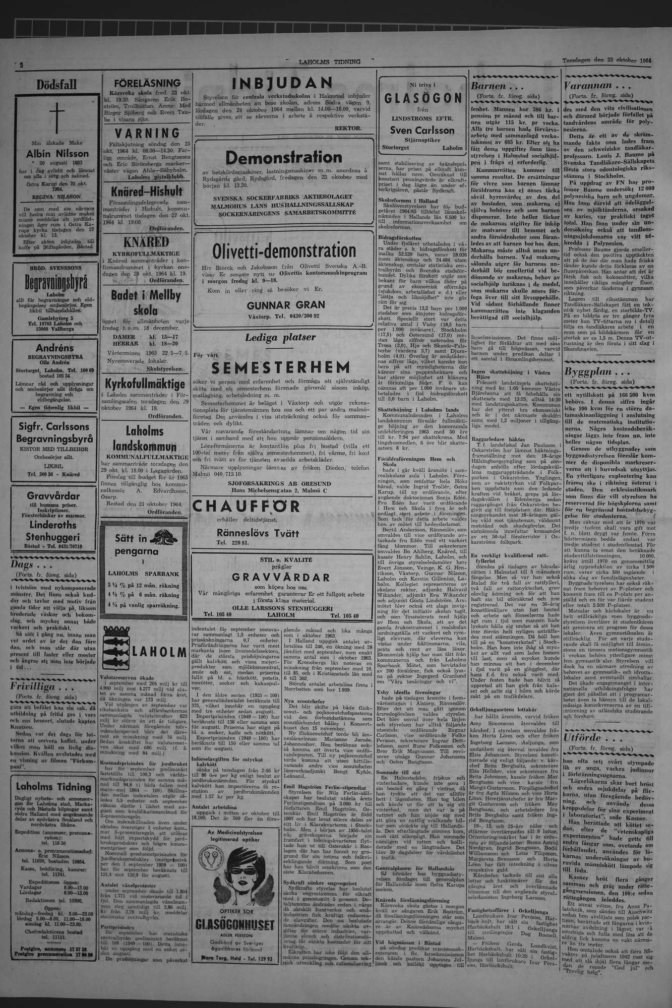 Laholms Tidning Torsdag 22 oktober 1964, sida 2