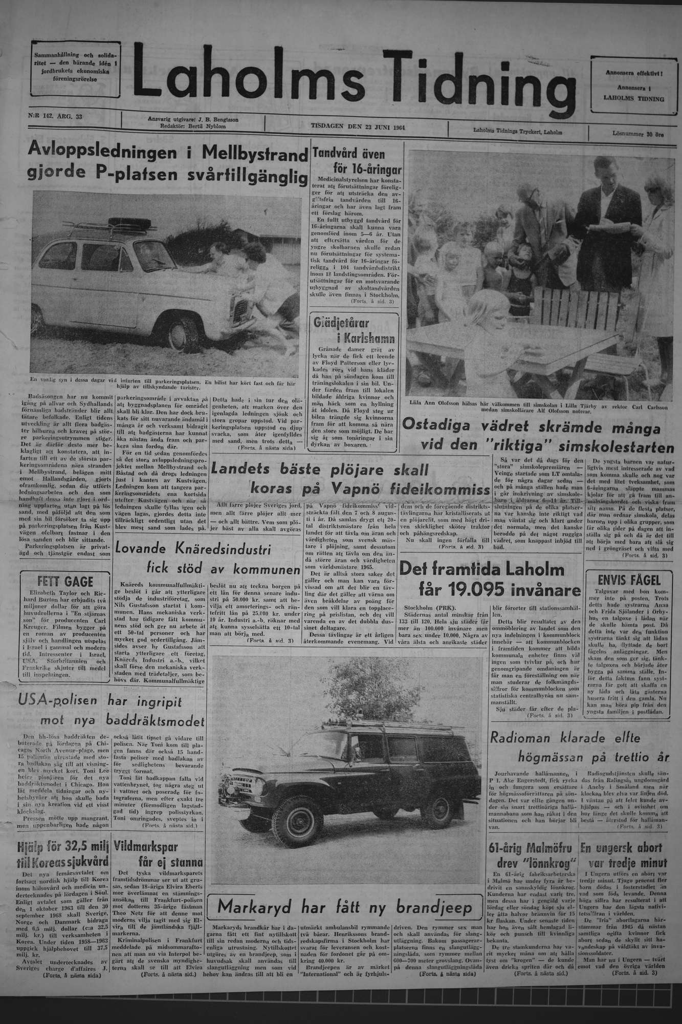 Laholms Tidning Tisdag 23 juni 1964, sida 1