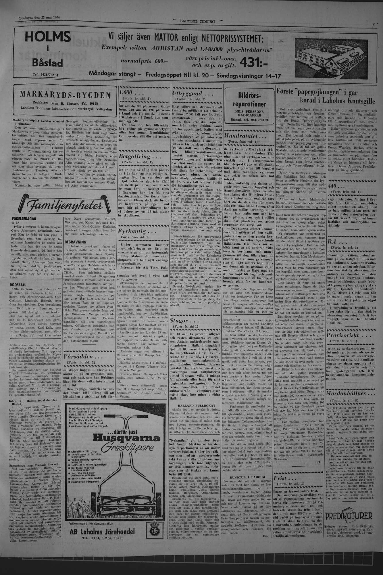 Laholms Tidning Lördag 23 maj 1964, sida 3