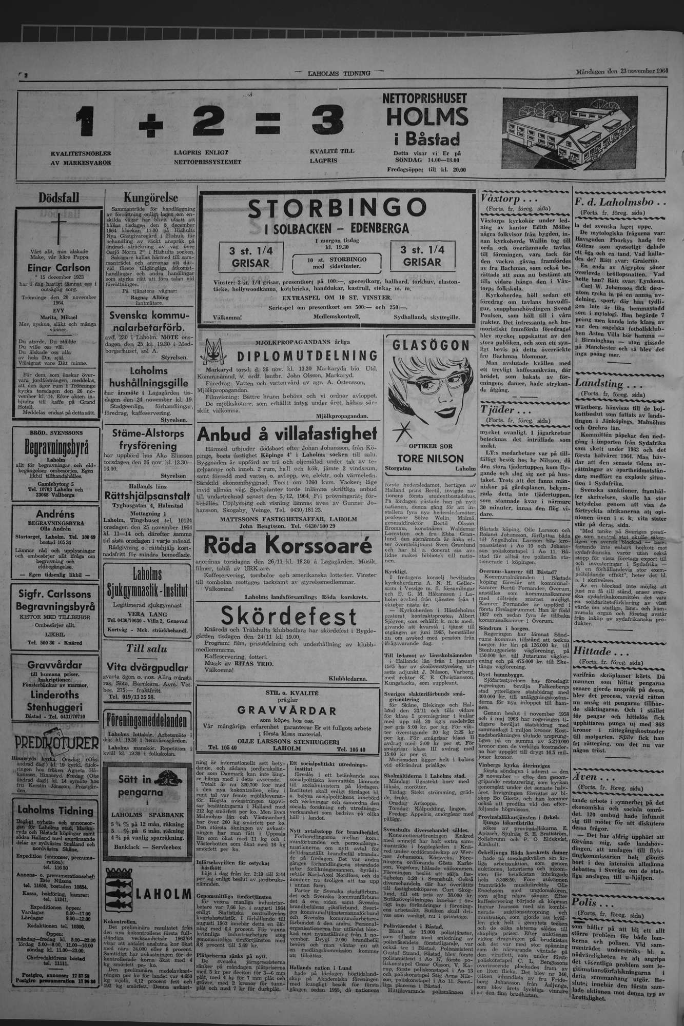 Laholms Tidning Måndag 23 november 1964, sida 2