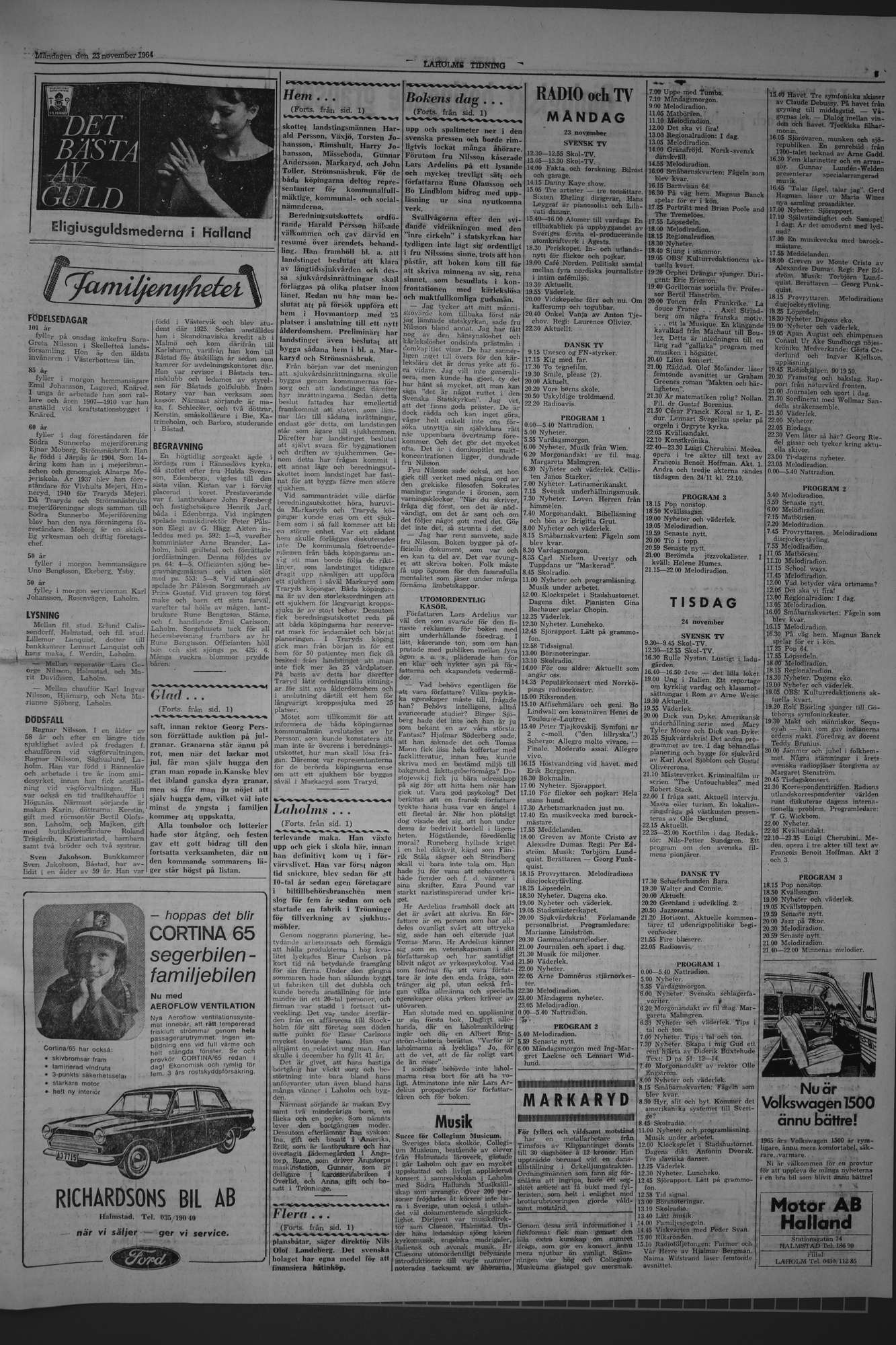 Laholms Tidning Måndag 23 november 1964, sida 3