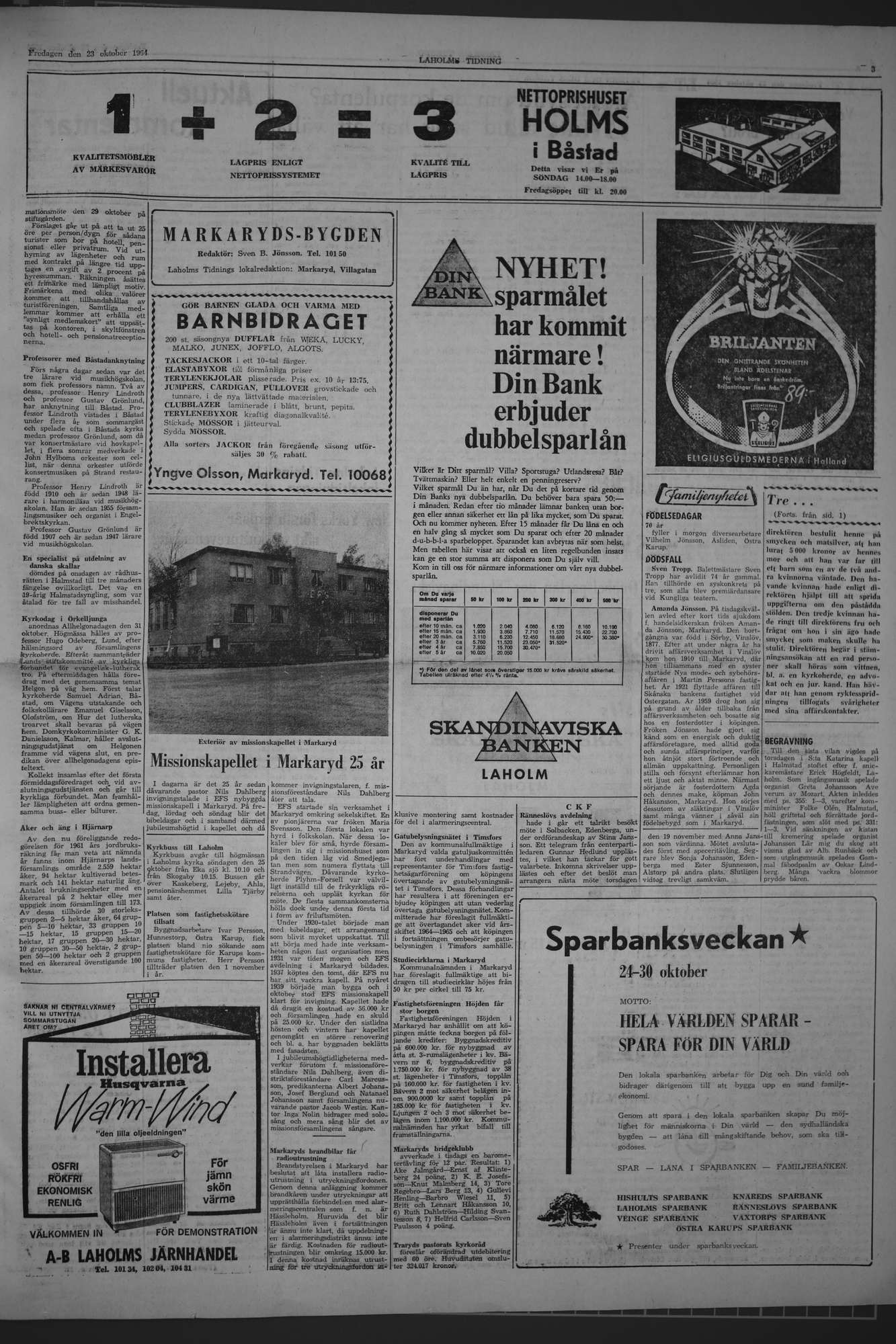 Laholms Tidning Fredag 23 oktober 1964, sida 3