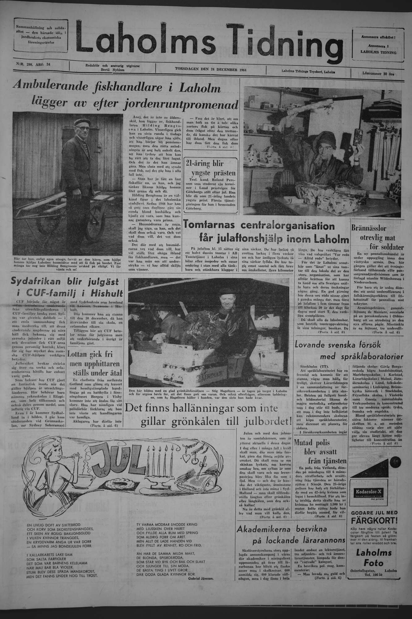 Laholms Tidning Torsdag 24 december 1964, sida 1