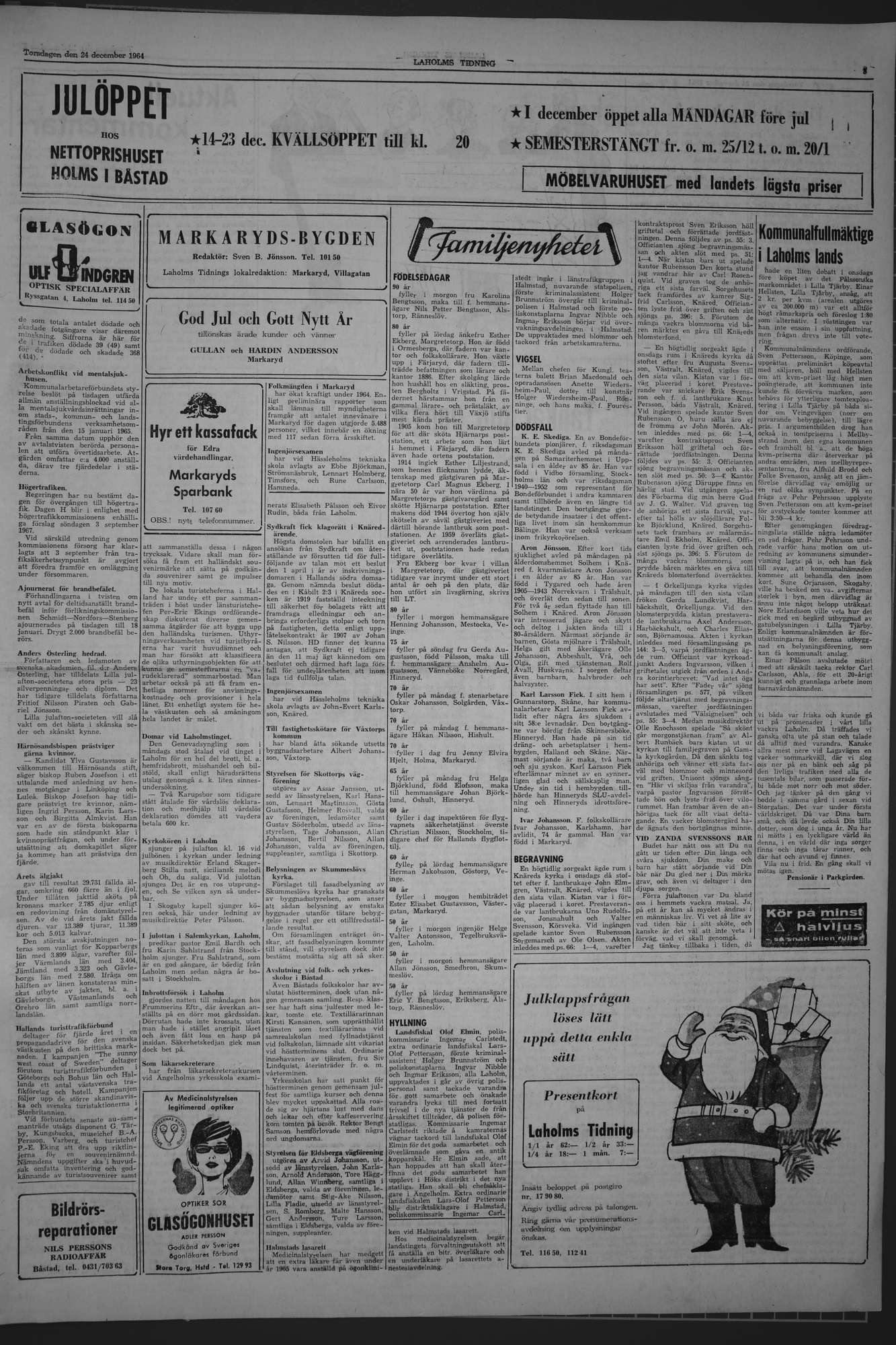 Laholms Tidning Torsdag 24 december 1964, sida 3