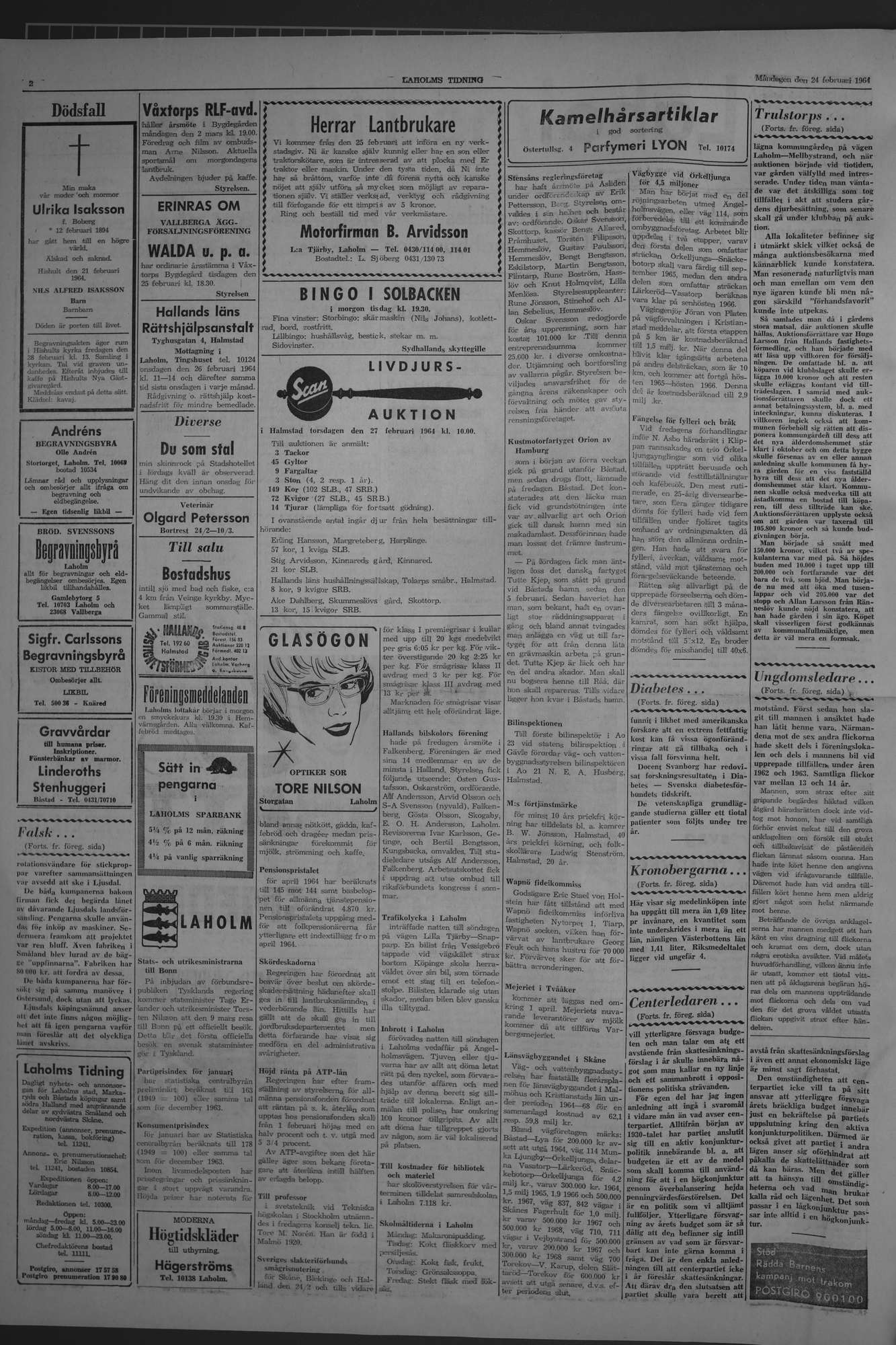 Laholms Tidning Måndag 24 februari 1964, sida 2