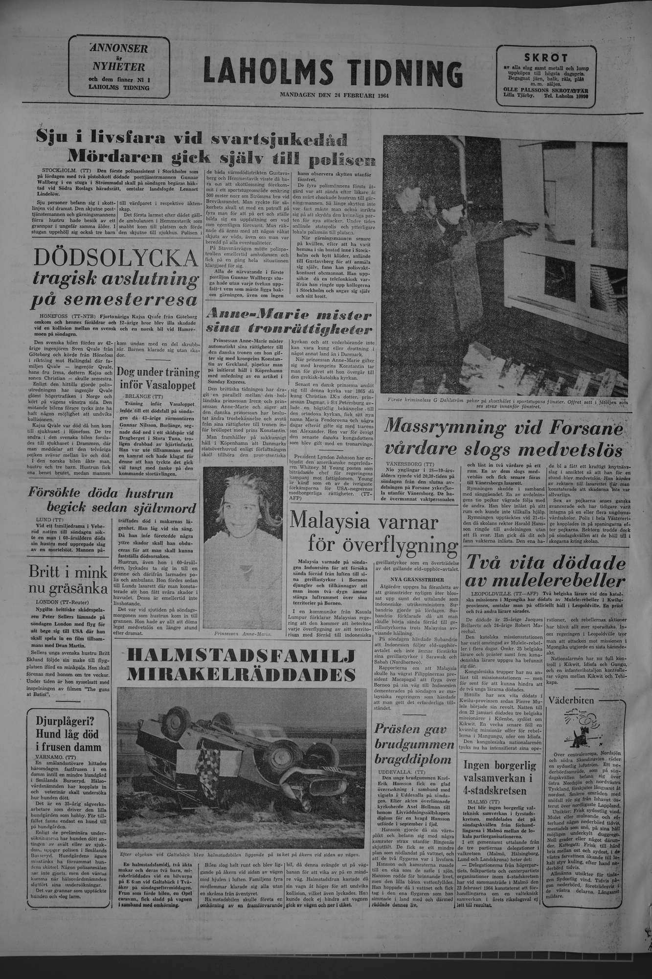 Laholms Tidning Måndag 24 februari 1964, sida 8