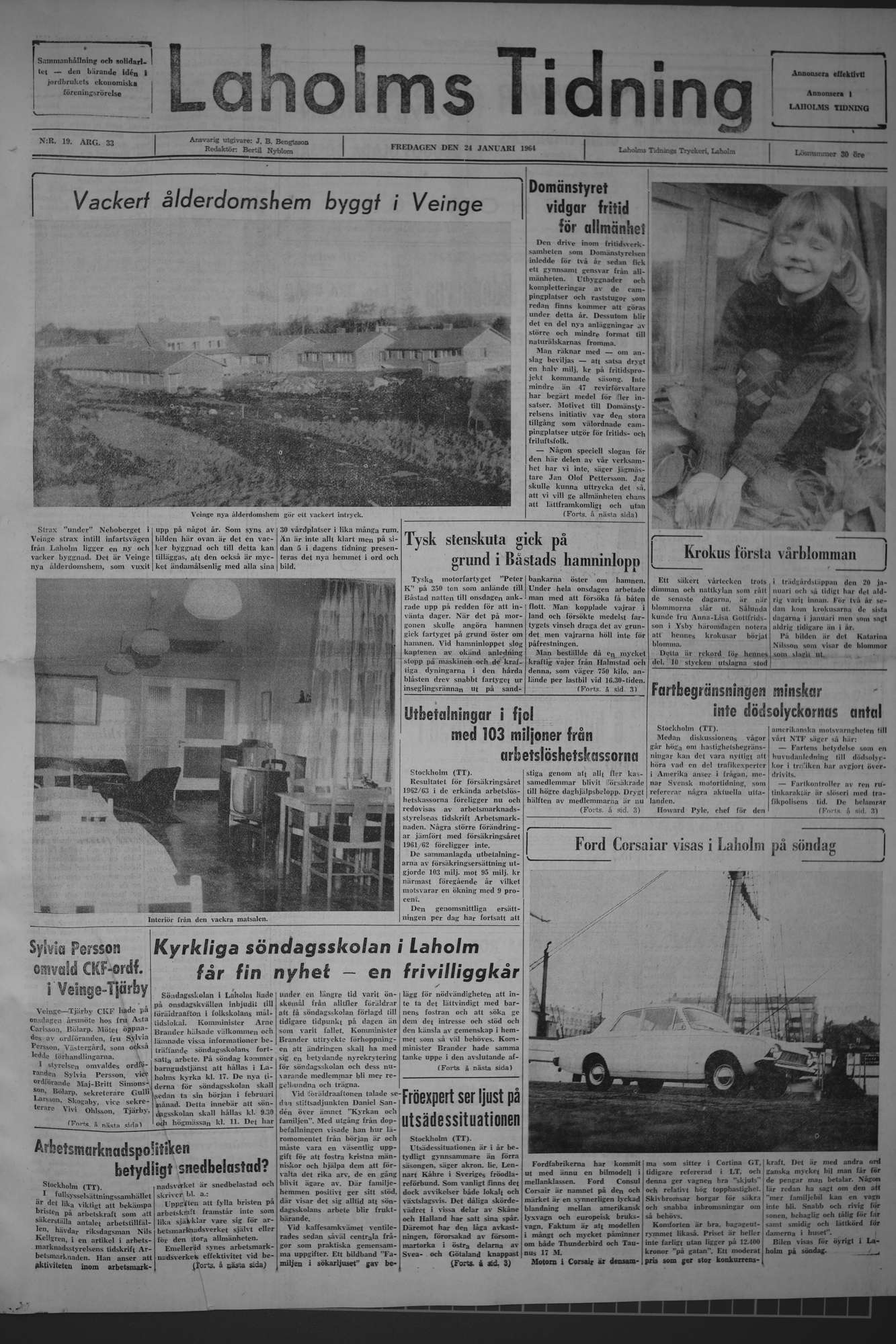 Laholms Tidning Fredag 24 januari 1964, sida 1