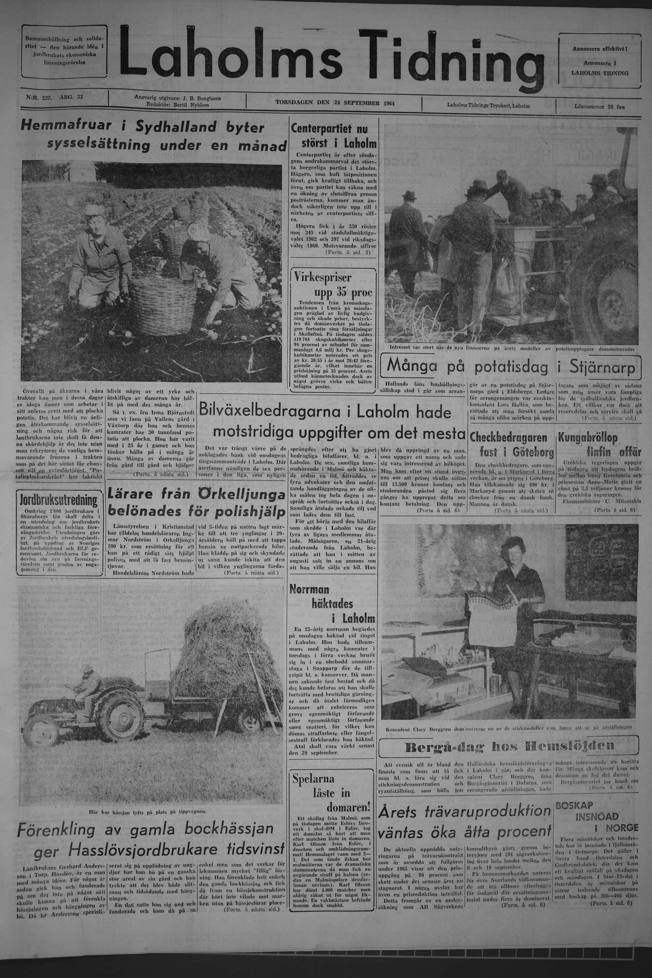 Laholms Tidning Torsdag 24 september 1964, sida 1