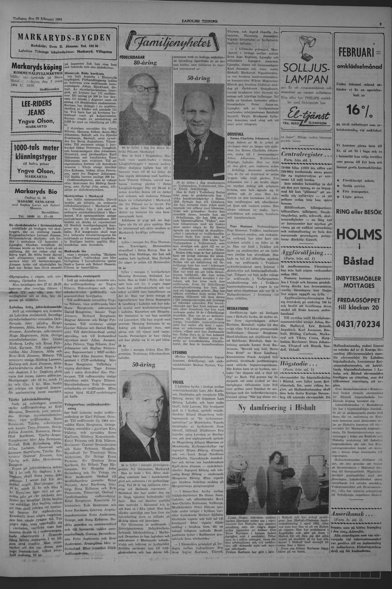 Laholms Tidning Tisdag 25 februari 1964, sida 3