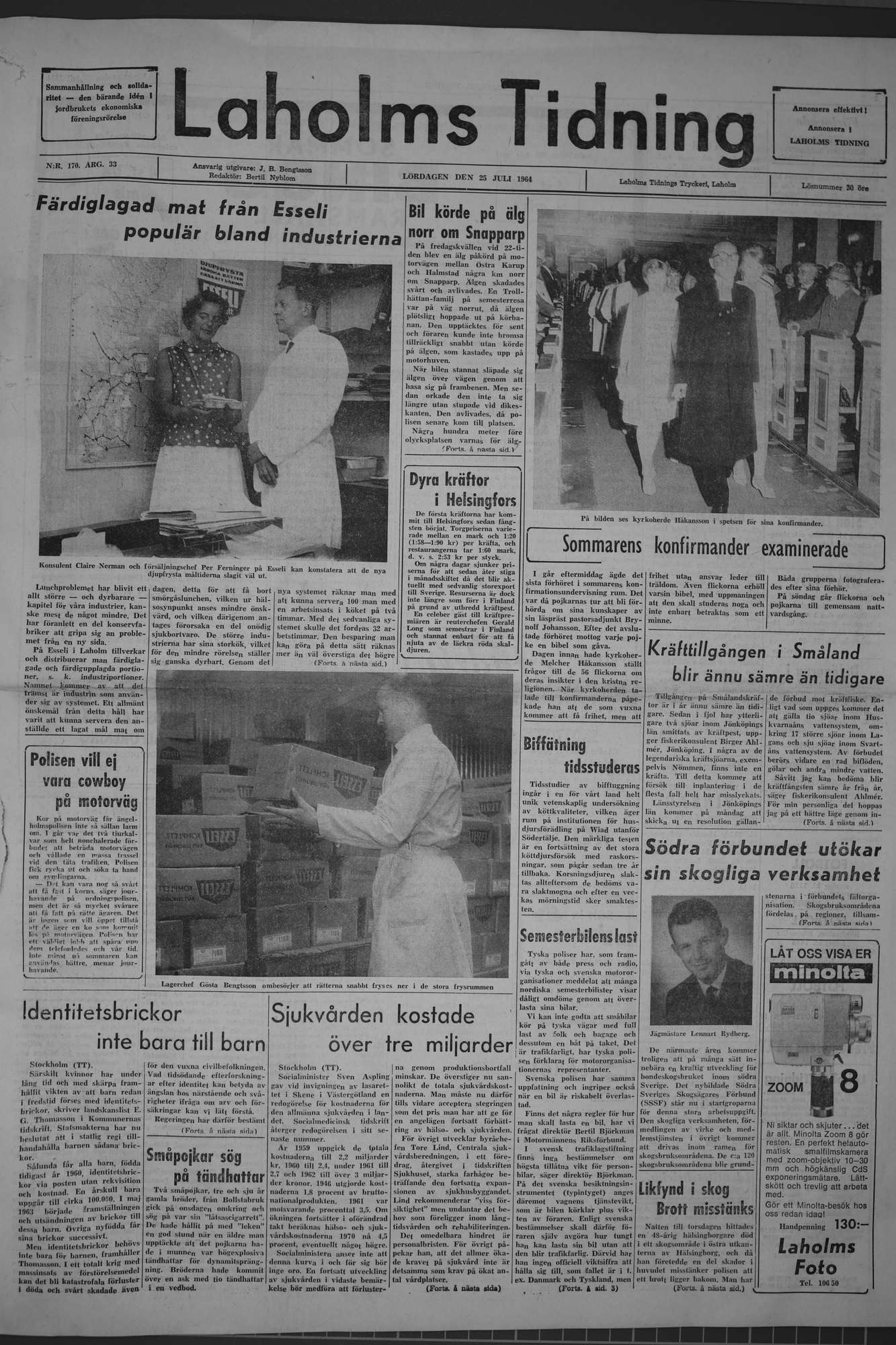 Laholms Tidning Lördag 25 juli 1964, sida 1