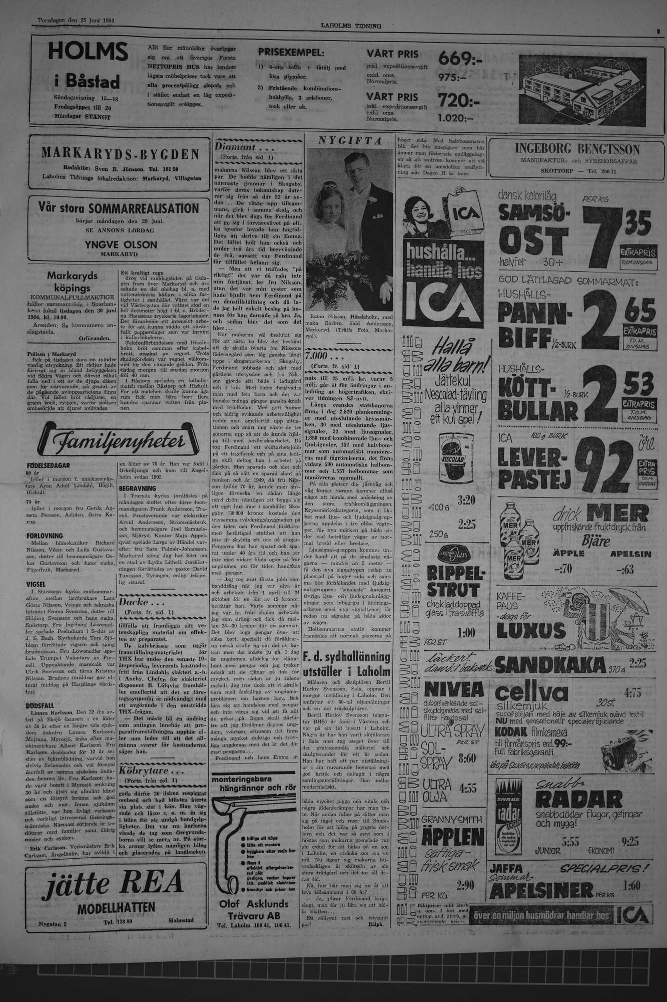 Laholms Tidning Torsdag 25 juni 1964, sida 3