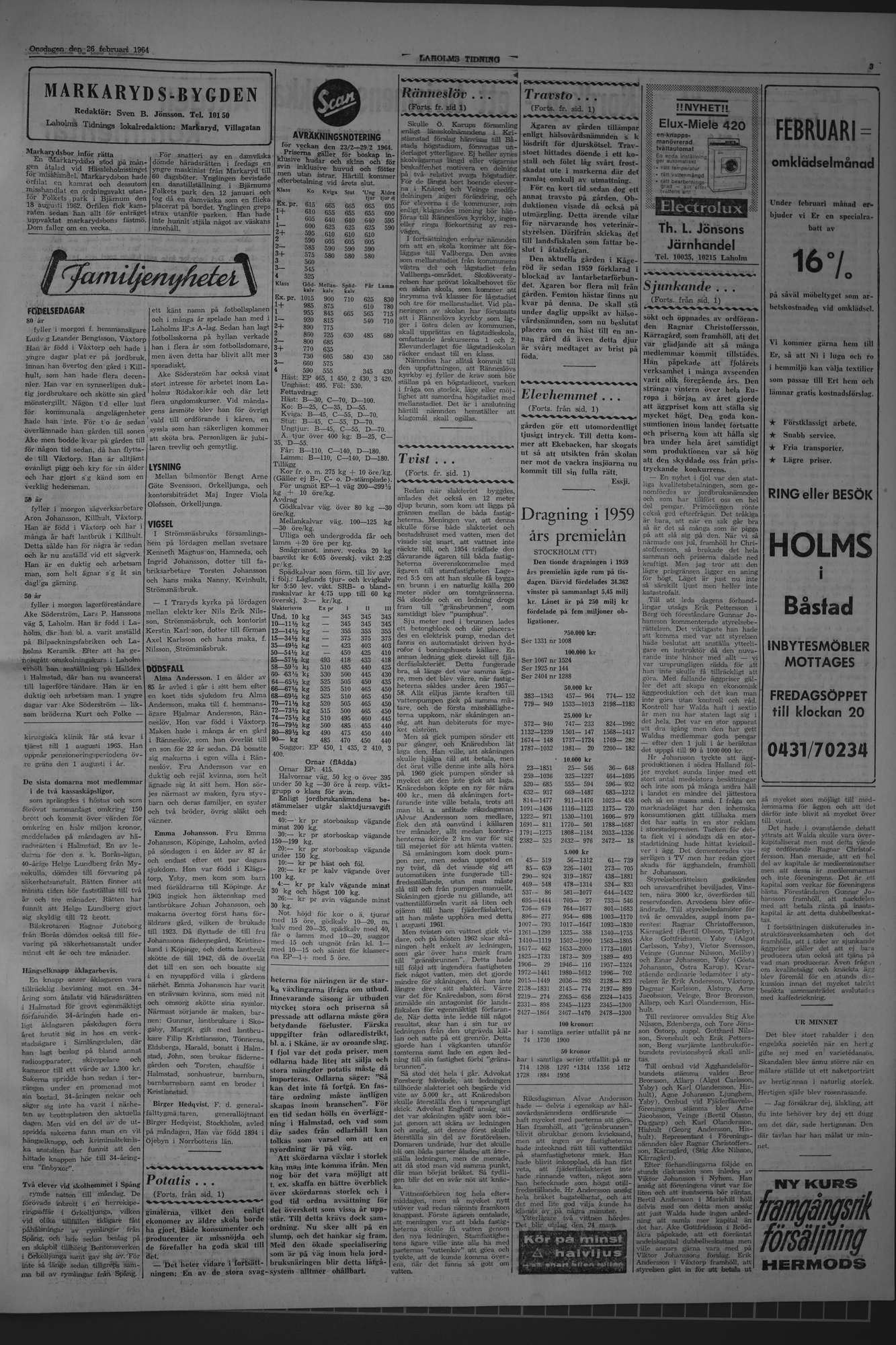 Laholms Tidning Onsdag 26 februari 1964, sida 3