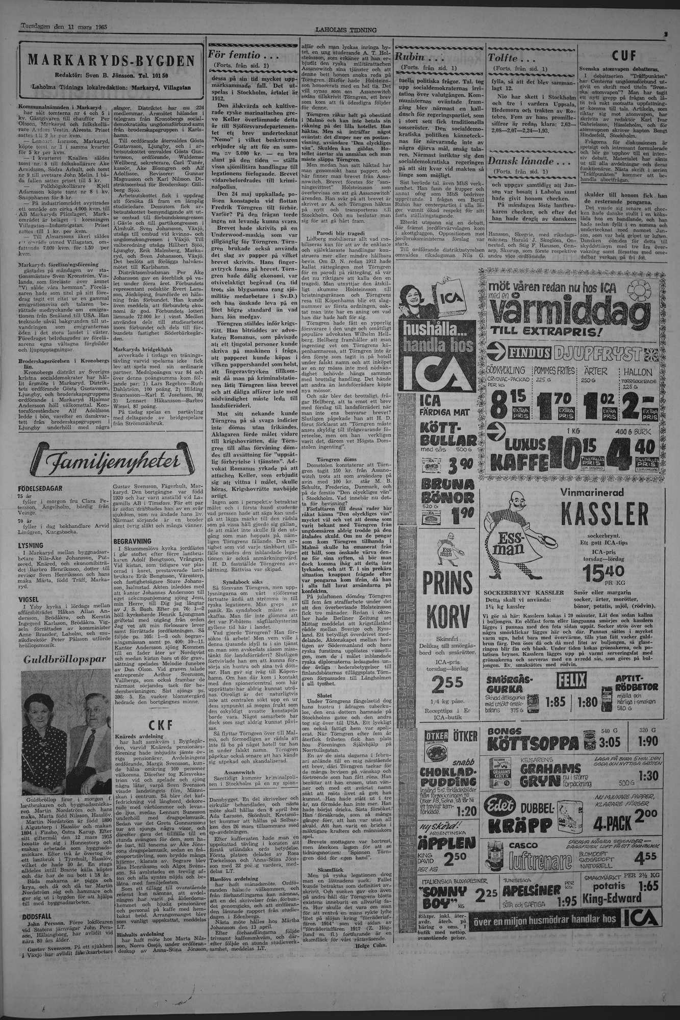 Laholms Tidning Torsdag 11 mars 1965, sida 3