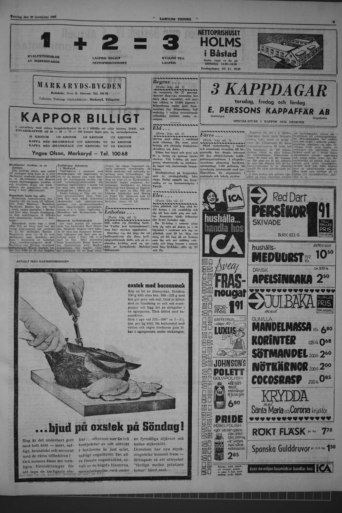 Laholms Tidning Torsdag 26 november 1964, sida 3