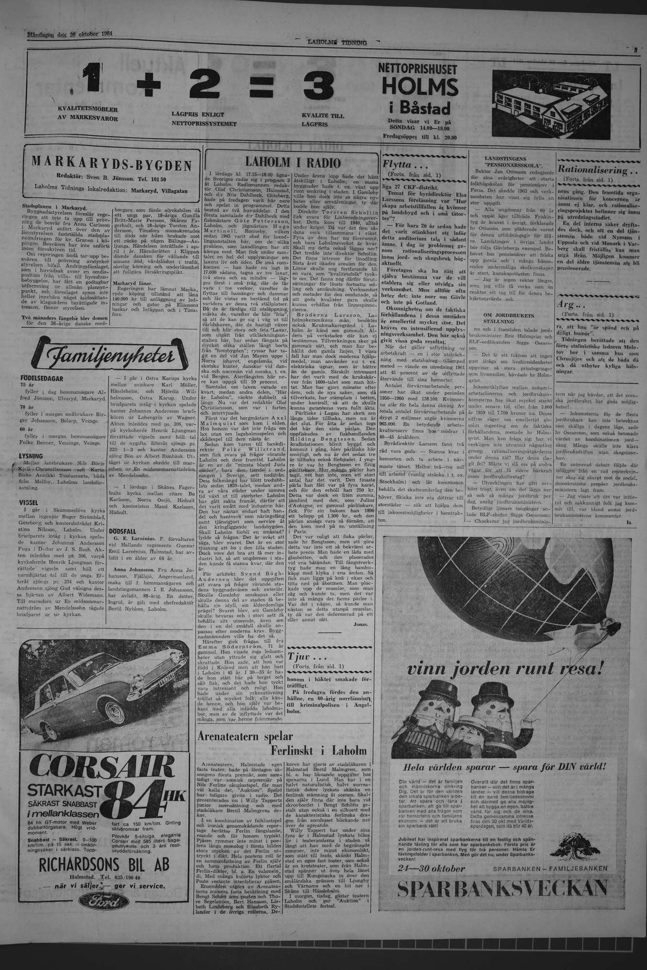 Laholms Tidning Måndag 26 oktober 1964, sida 3
