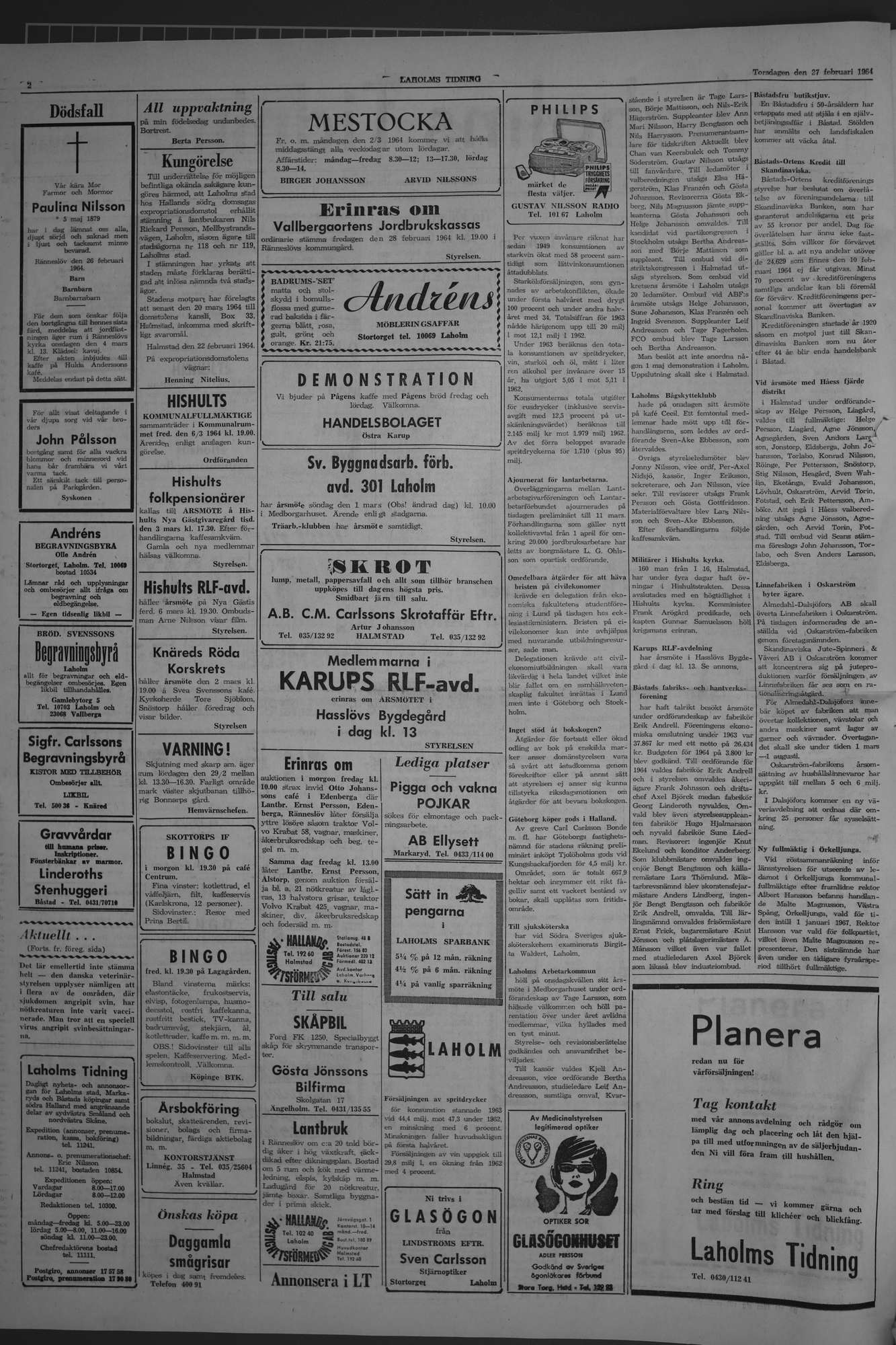 Laholms Tidning Torsdag 27 februari 1964, sida 2