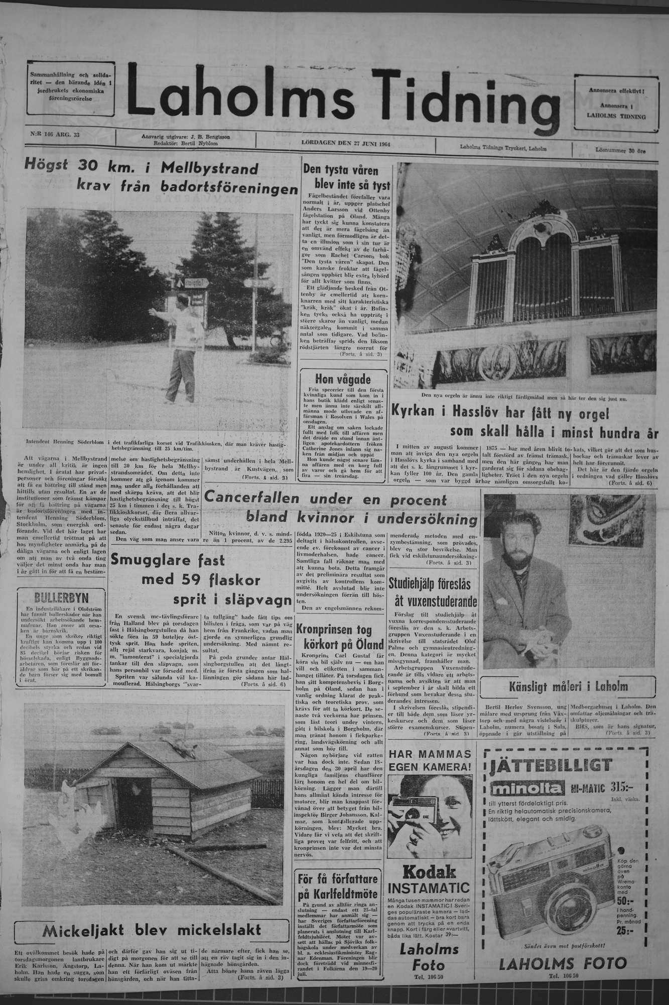 Laholms Tidning Lördag 27 juni 1964, sida 1